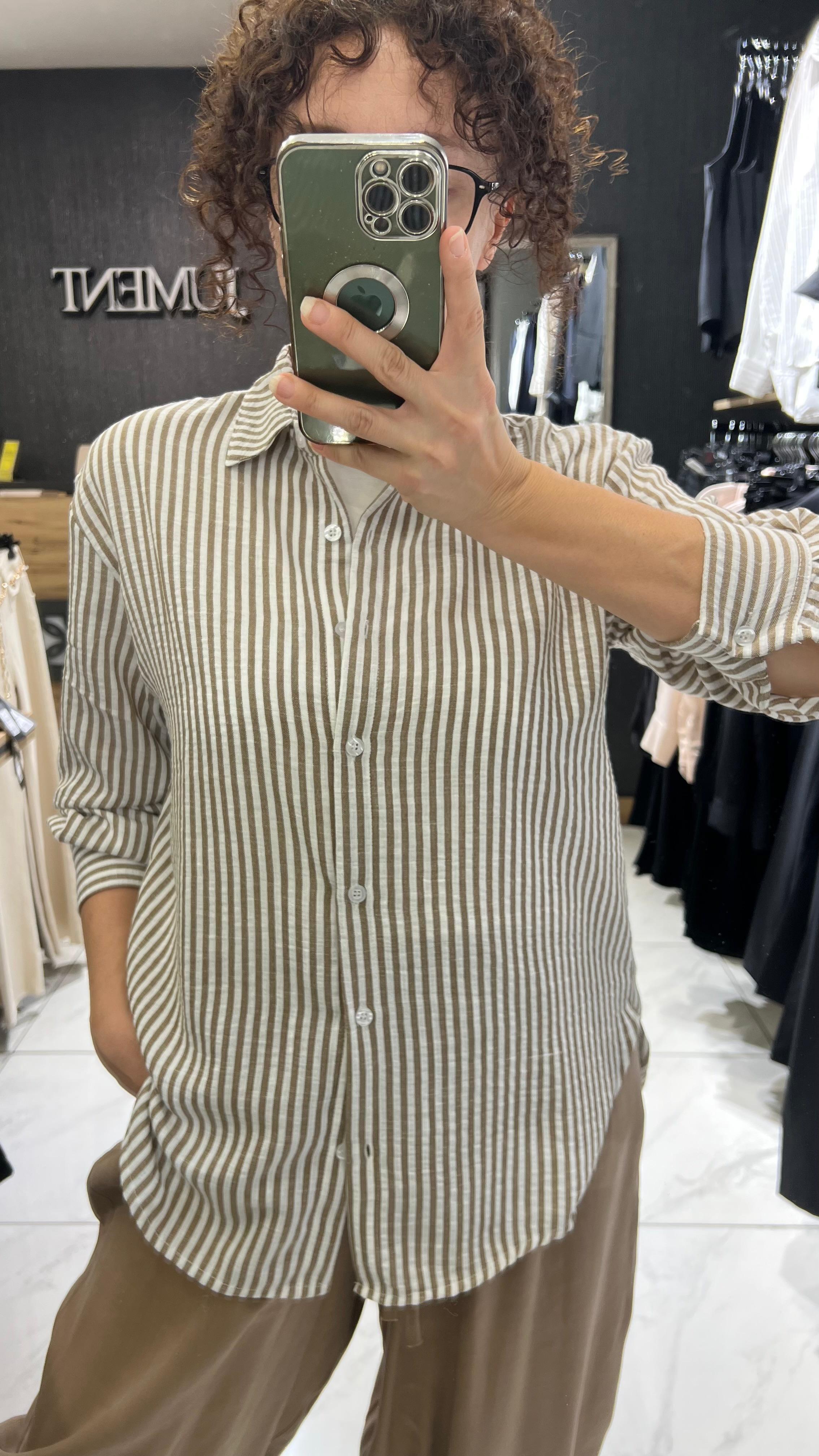 ÇİZGİLİ GÖMLEK BEJ