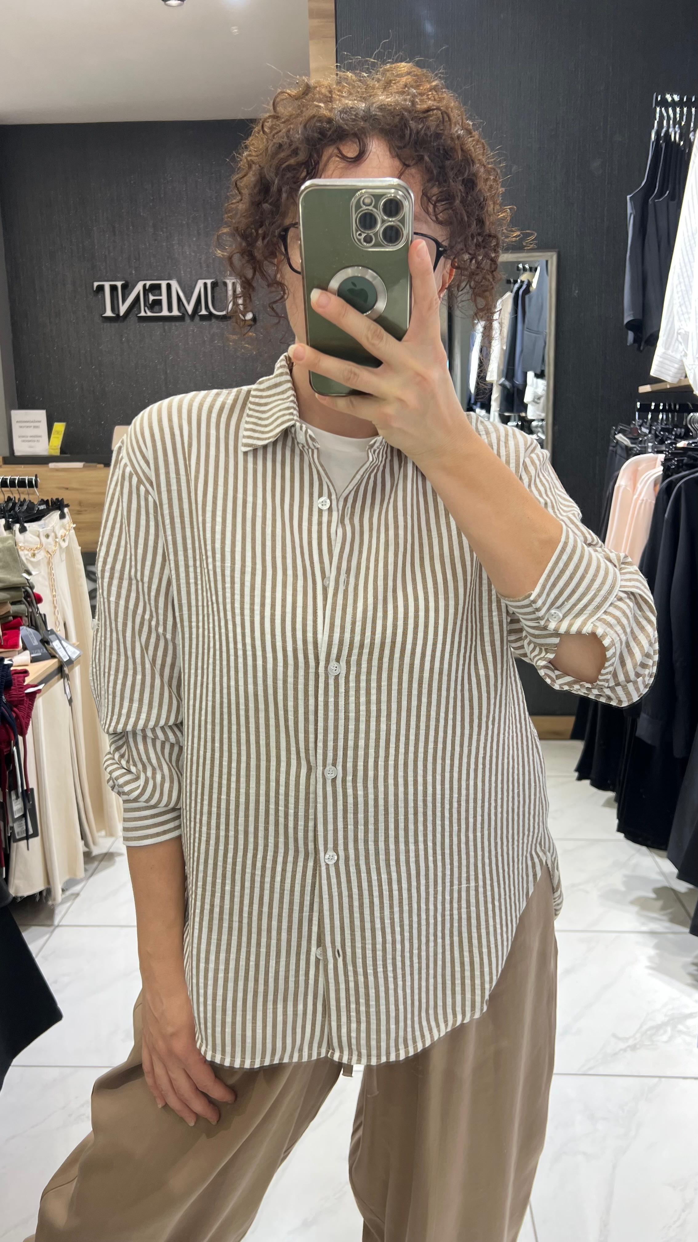 ÇİZGİLİ GÖMLEK BEJ