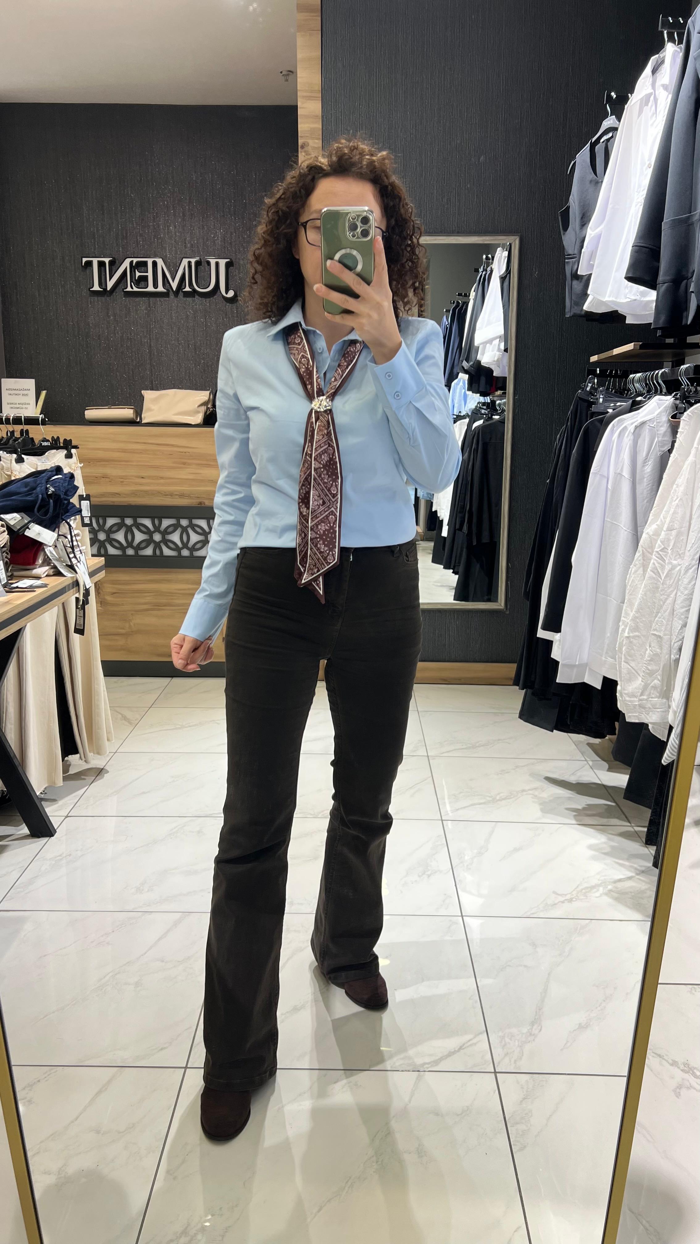 FULARLI GÖMLEK MAVİ