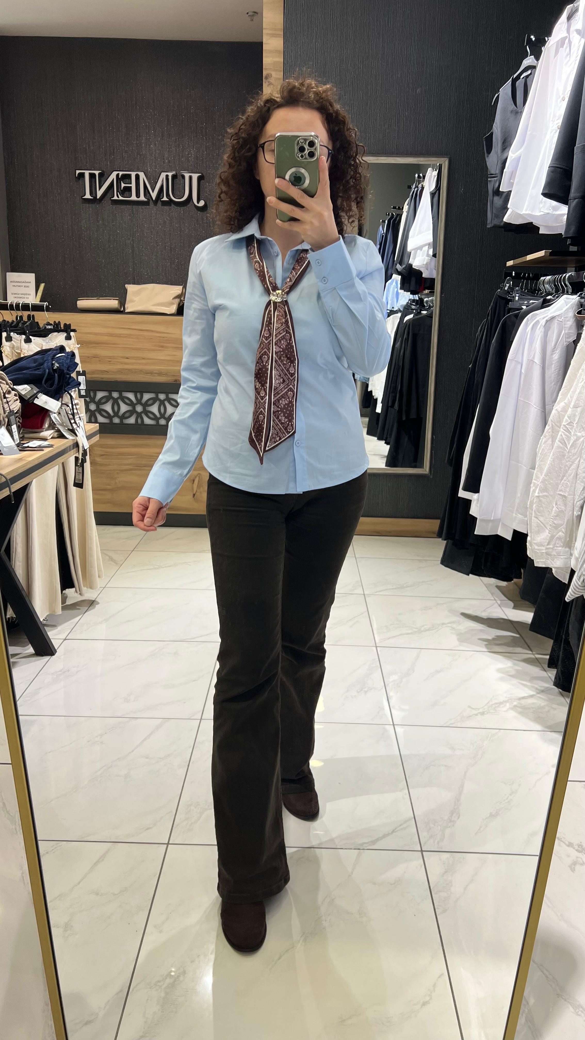 FULARLI GÖMLEK MAVİ