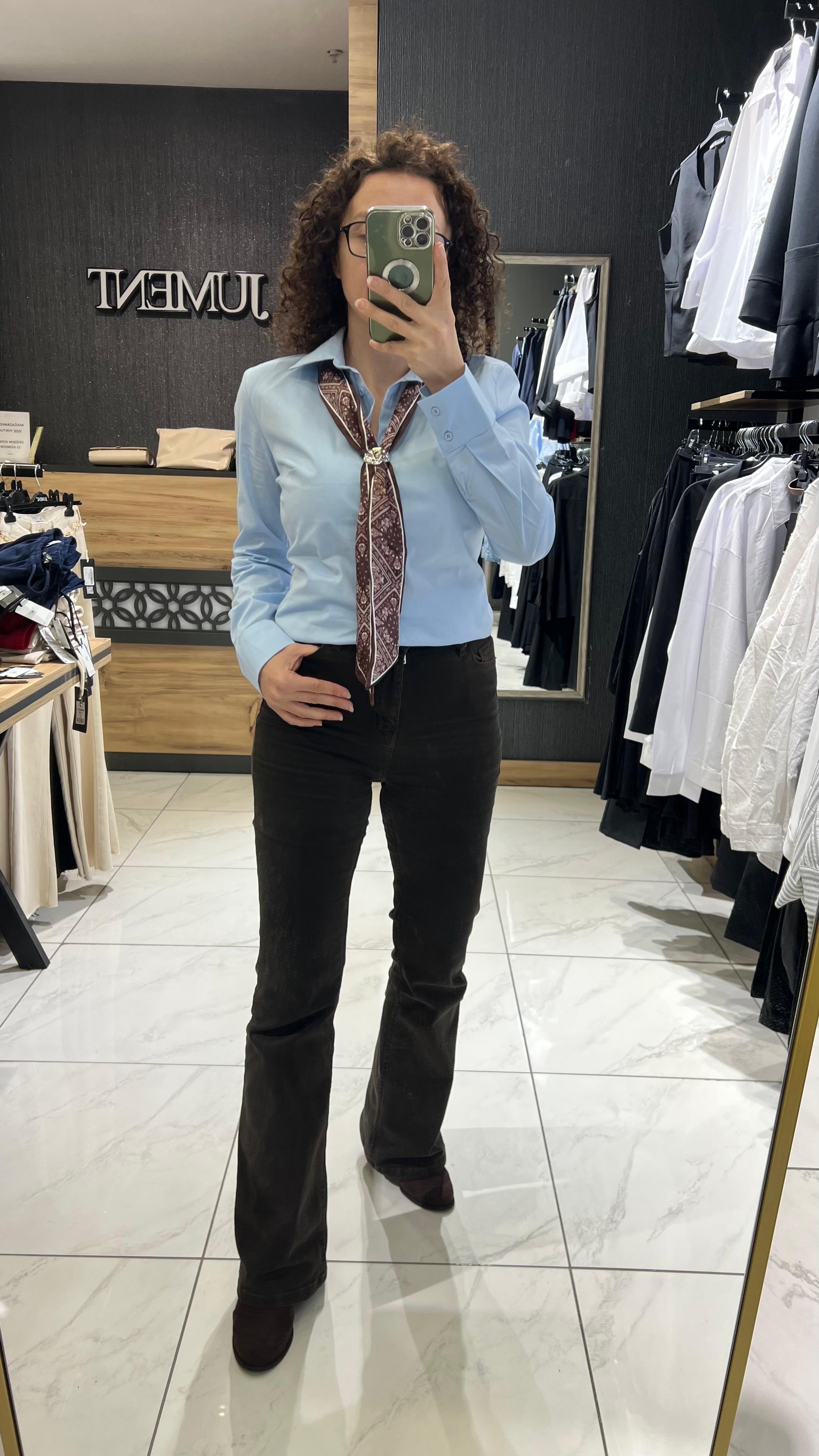 FULARLI GÖMLEK MAVİ