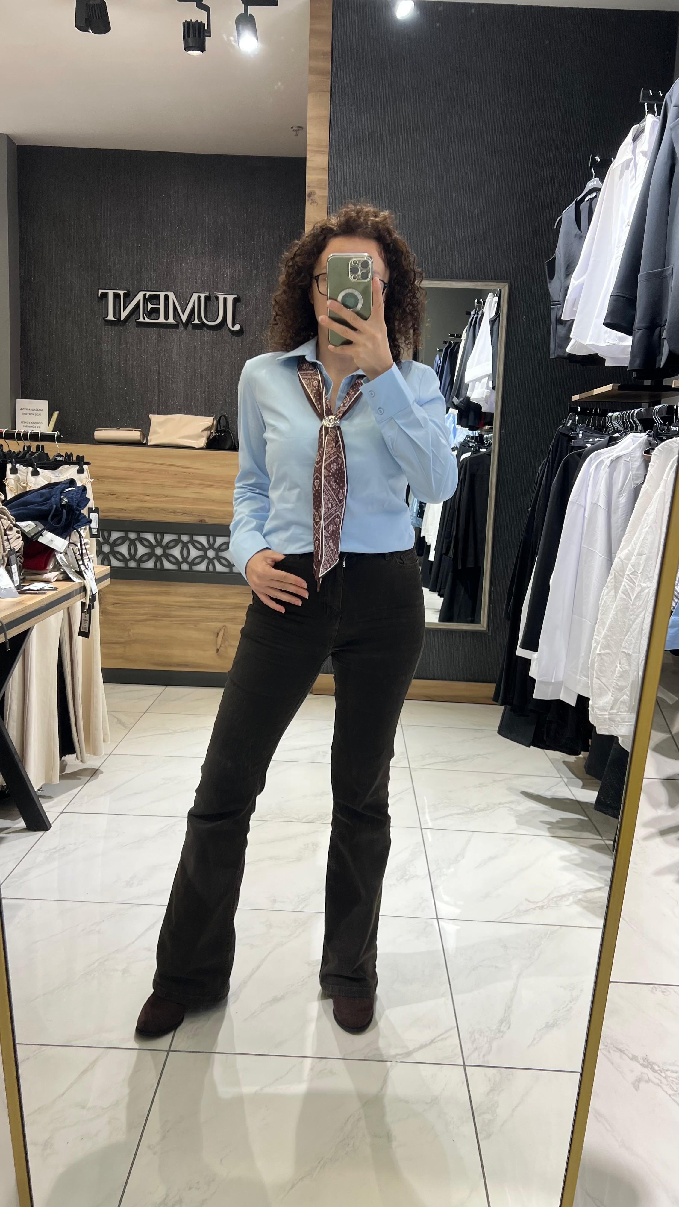 FULARLI GÖMLEK MAVİ