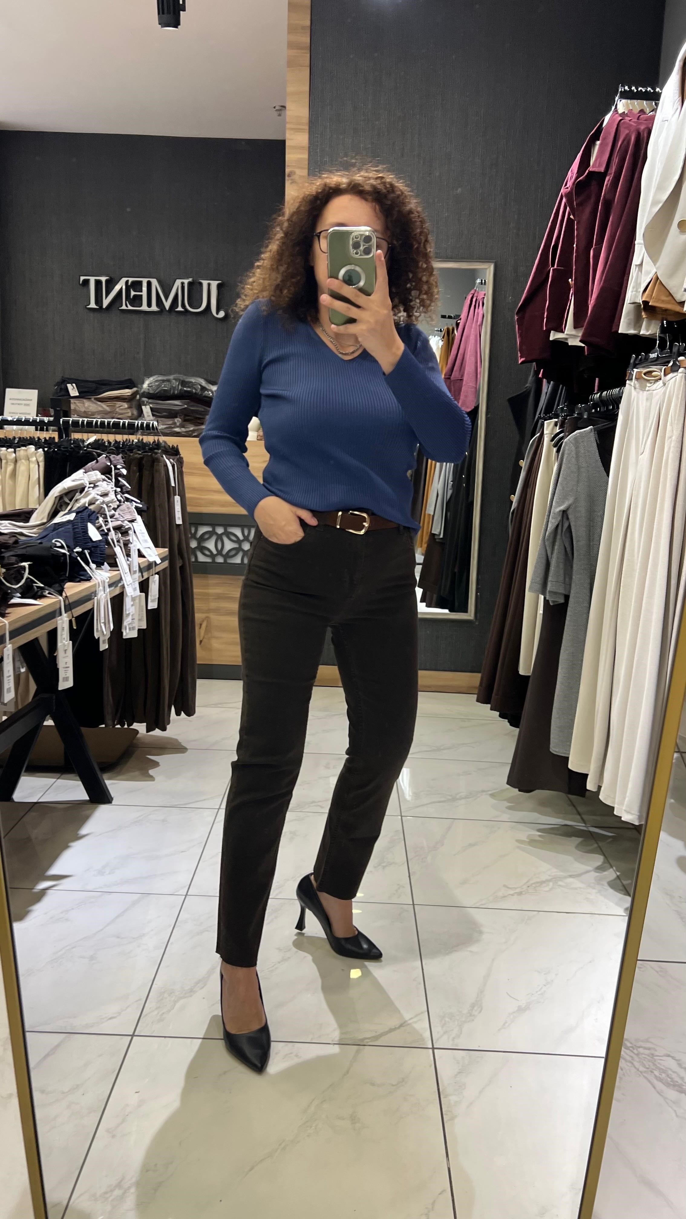 KEMERLİ JEAN PANTOLON KAHVE