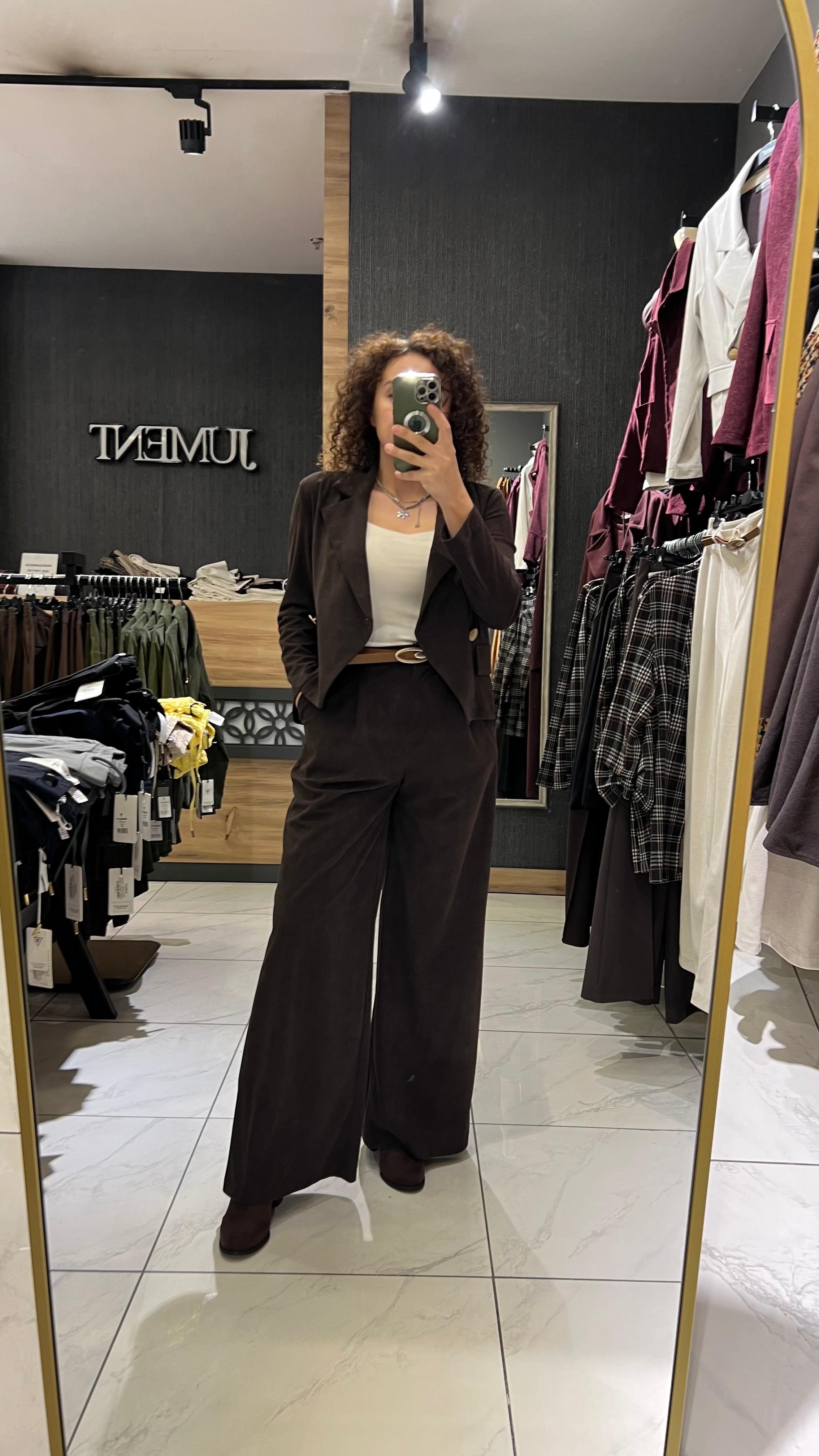 KEMERLİ PALAZZO KADİFE PANTOLON KAHVE