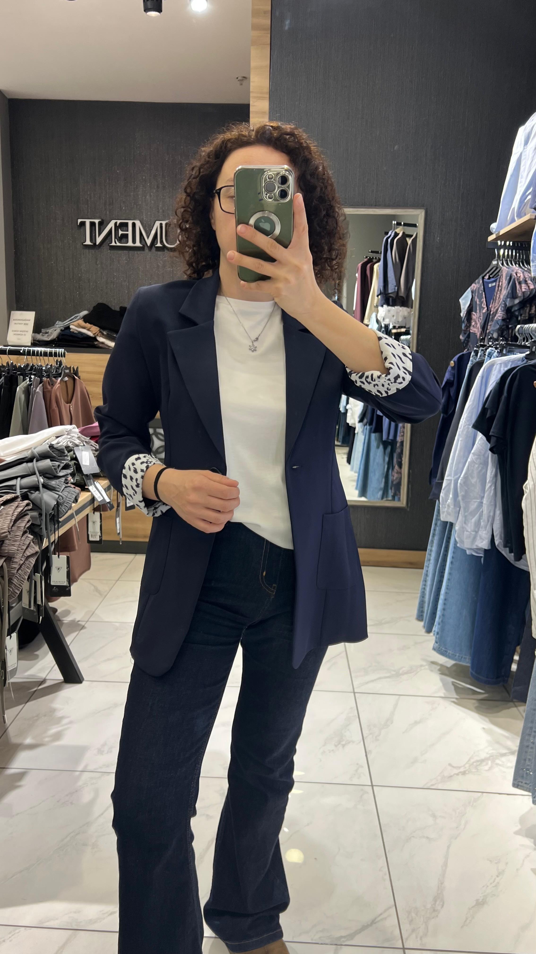 KOLLARI KATLANABİLİR BLAZER CEKET LACİVERT