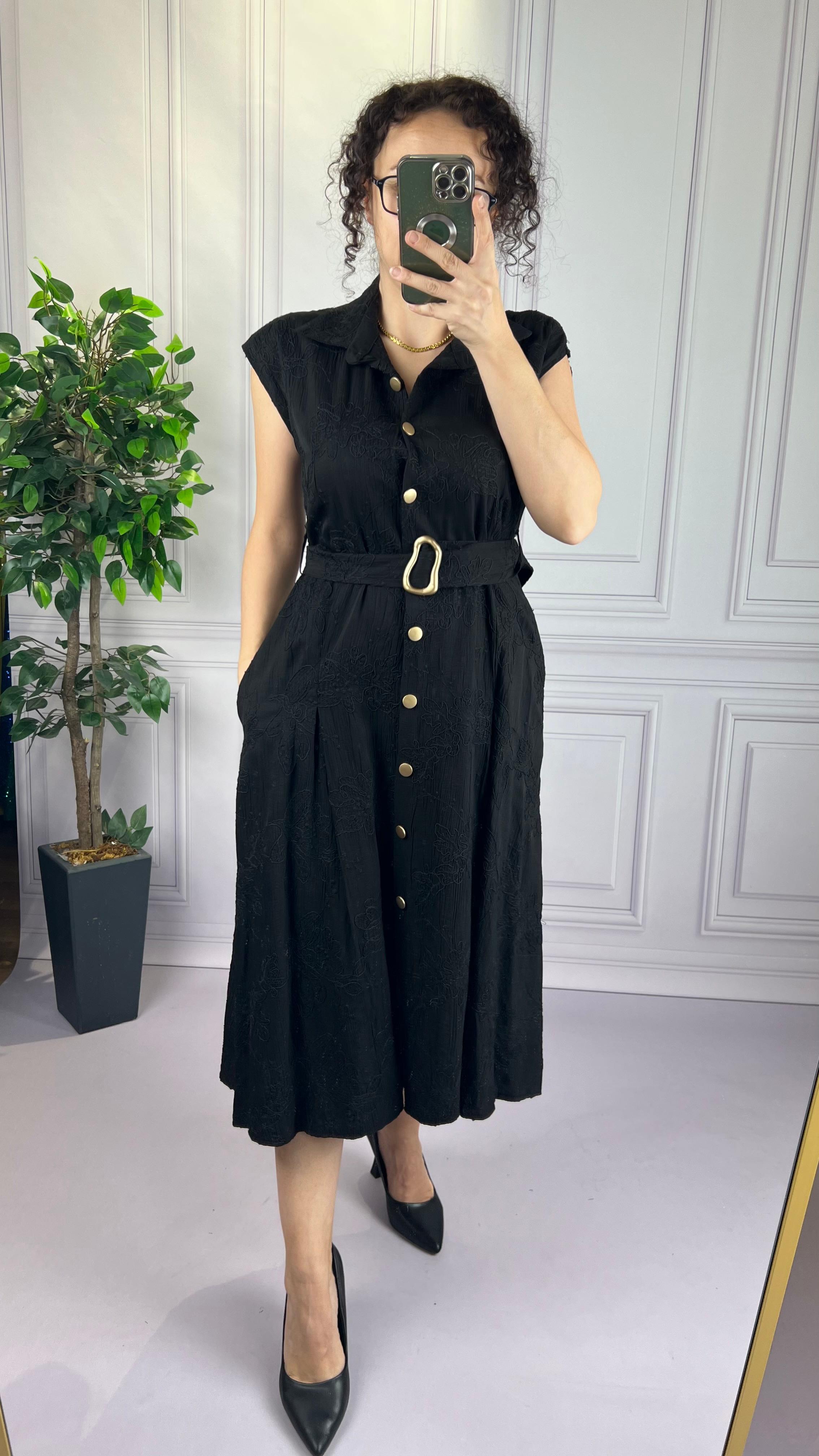 NAKIŞLI ELBİSE SİYAH