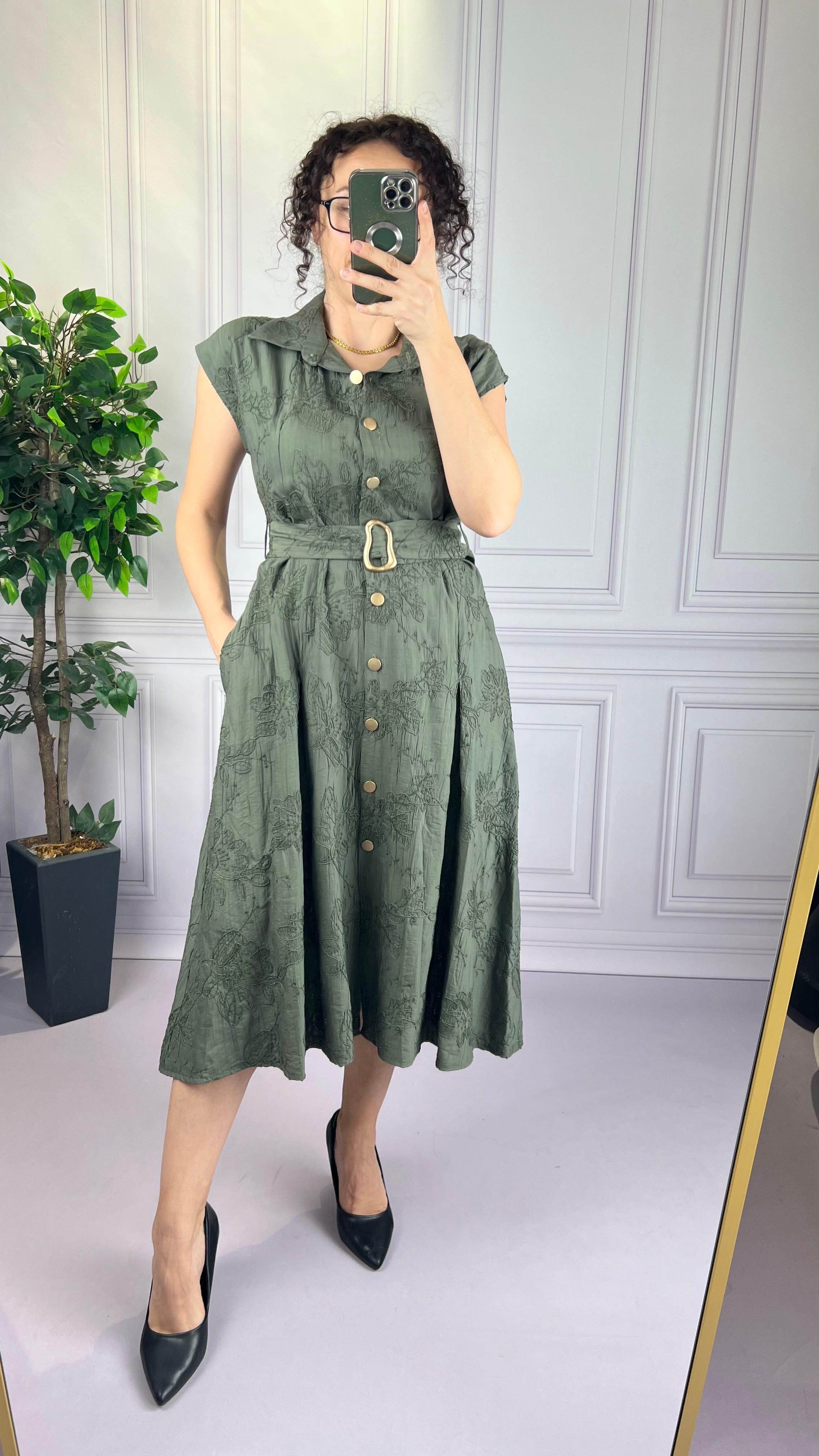 NAKIŞLI ELBİSE YEŞİL