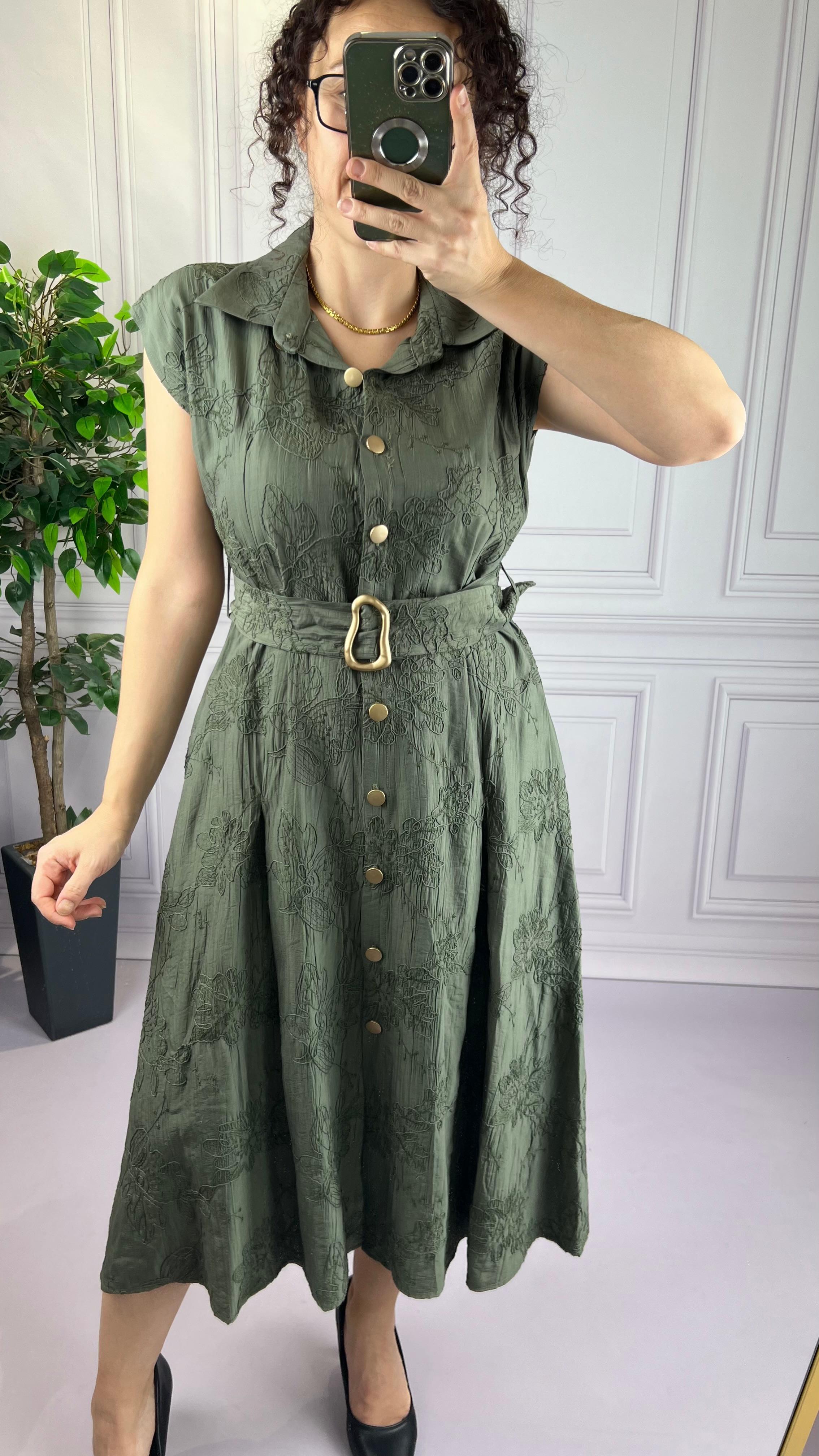 NAKIŞLI ELBİSE YEŞİL