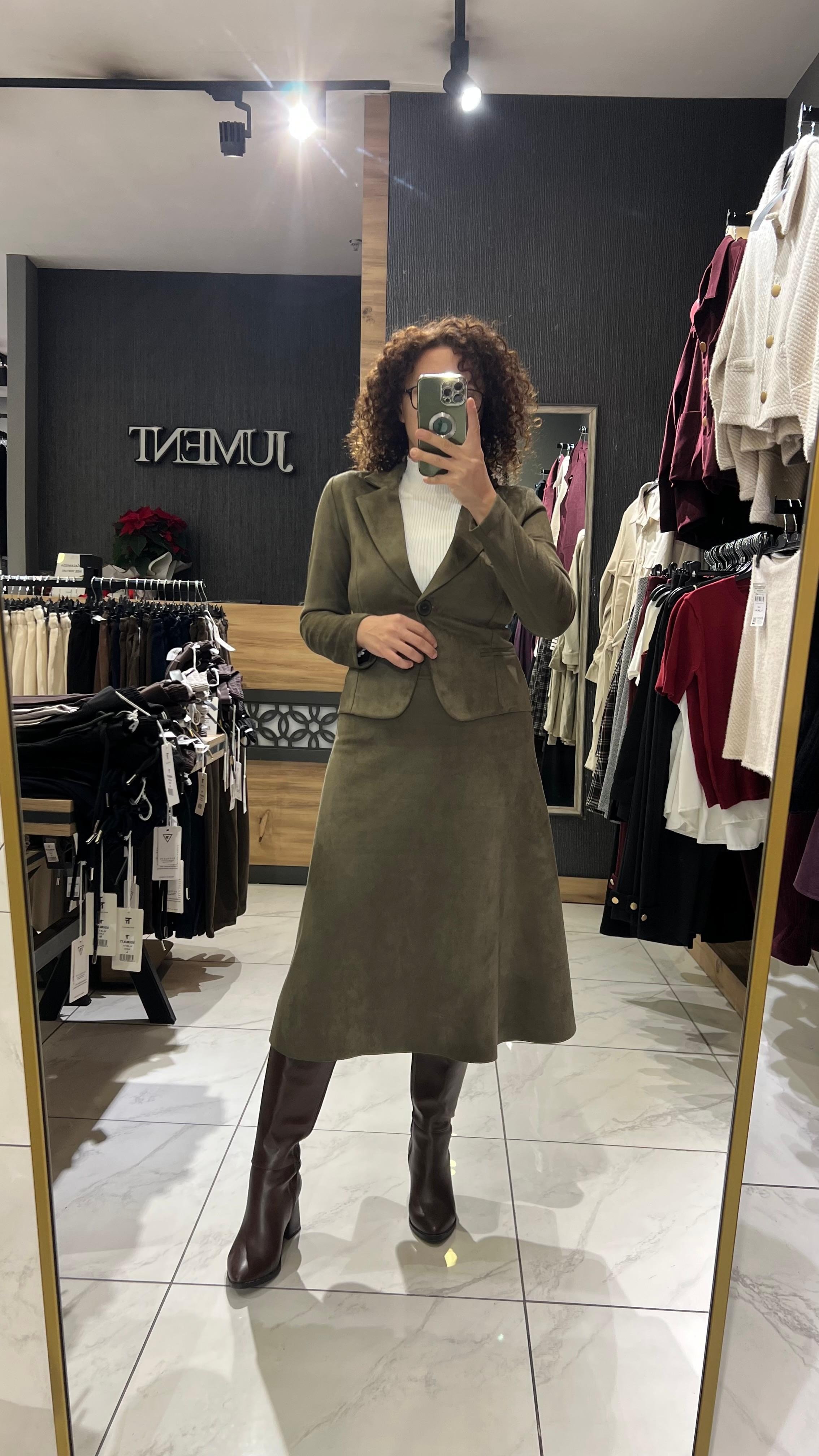 SÜET MİDİ BOY ETEK HAKİ