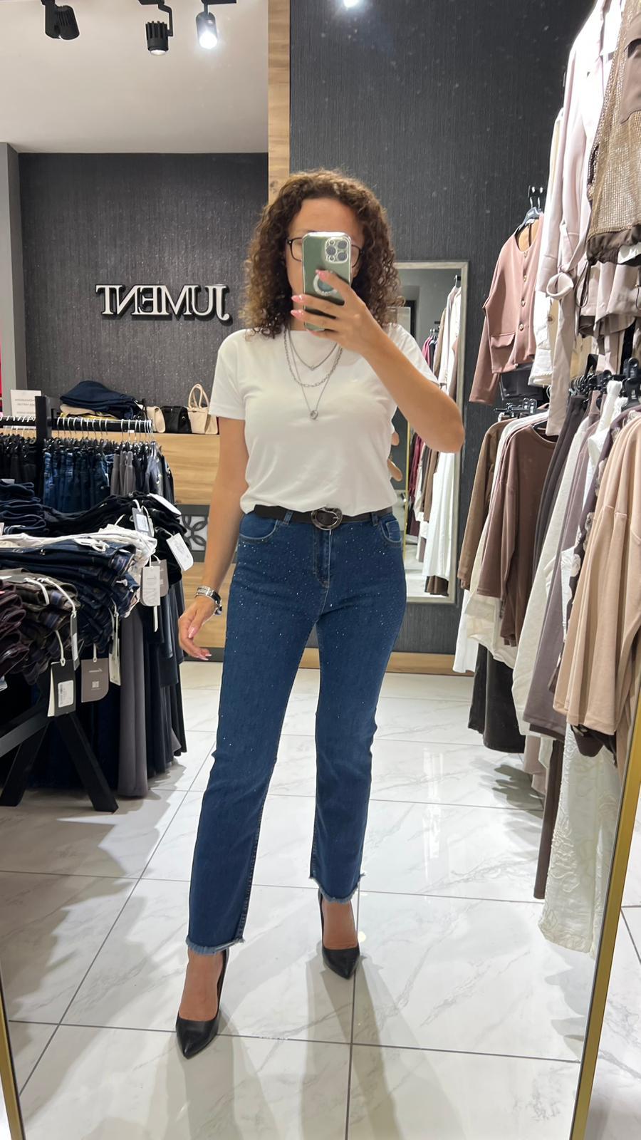 TAŞLI MİNİ FLARE DARK BLUE