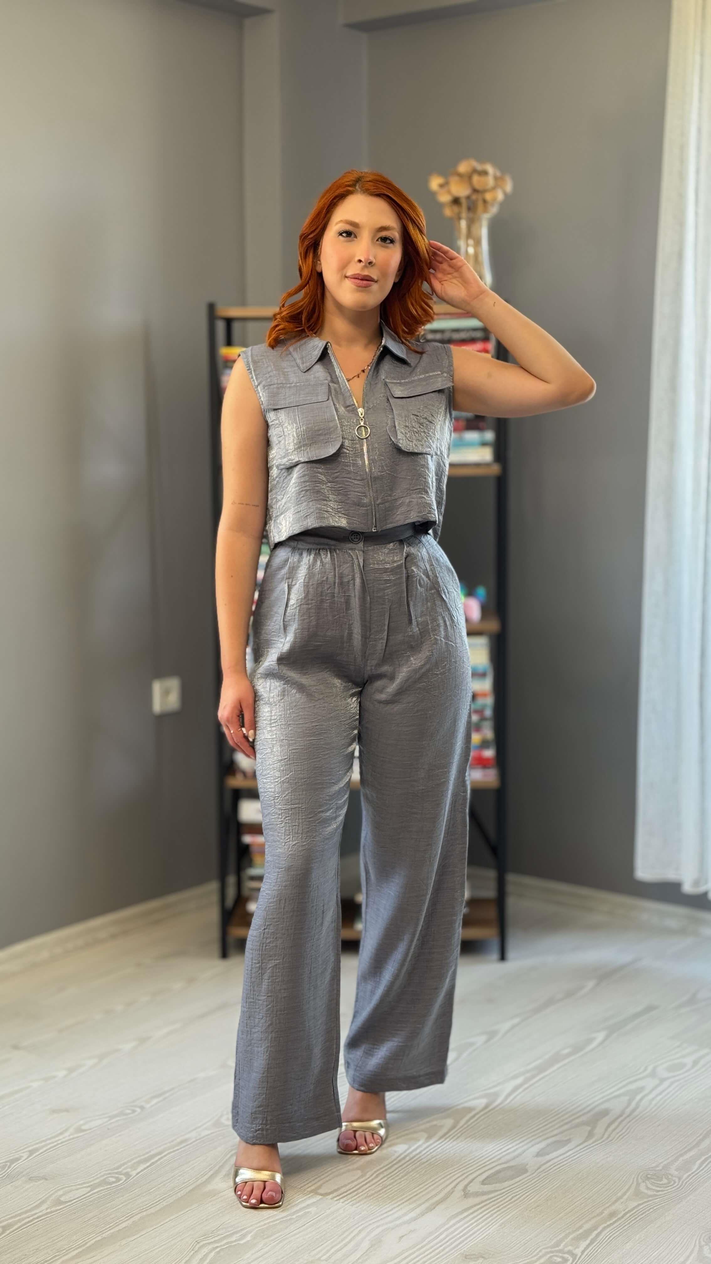 Gri Gjen Fermuarlı Takım