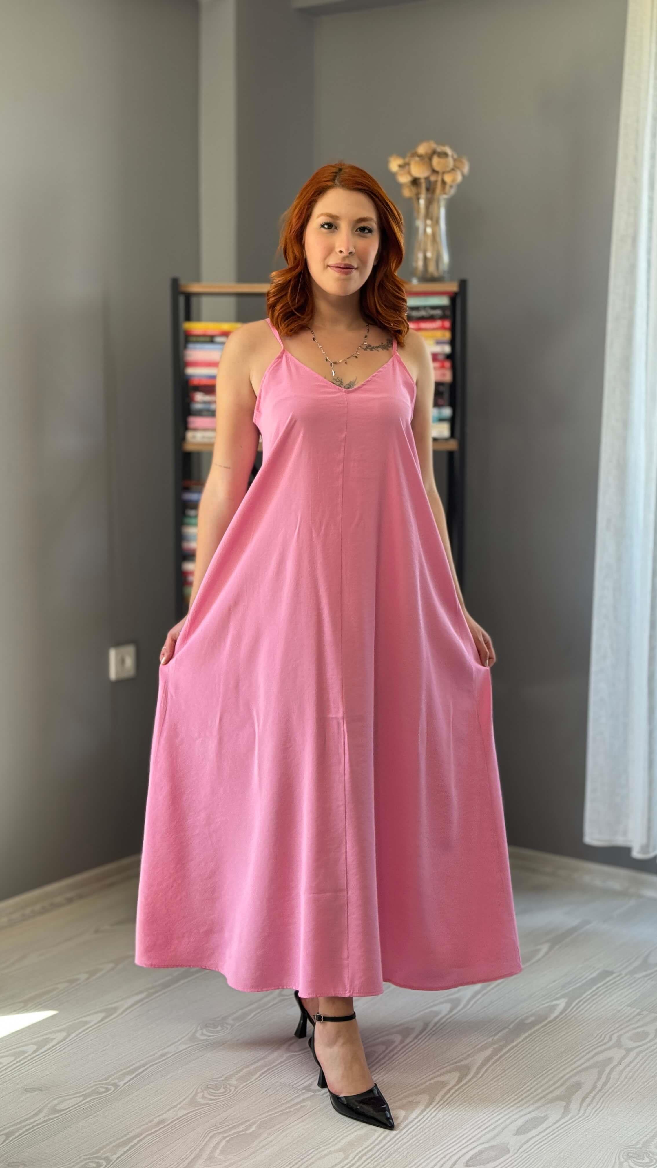 Pembe Askılı Elbise