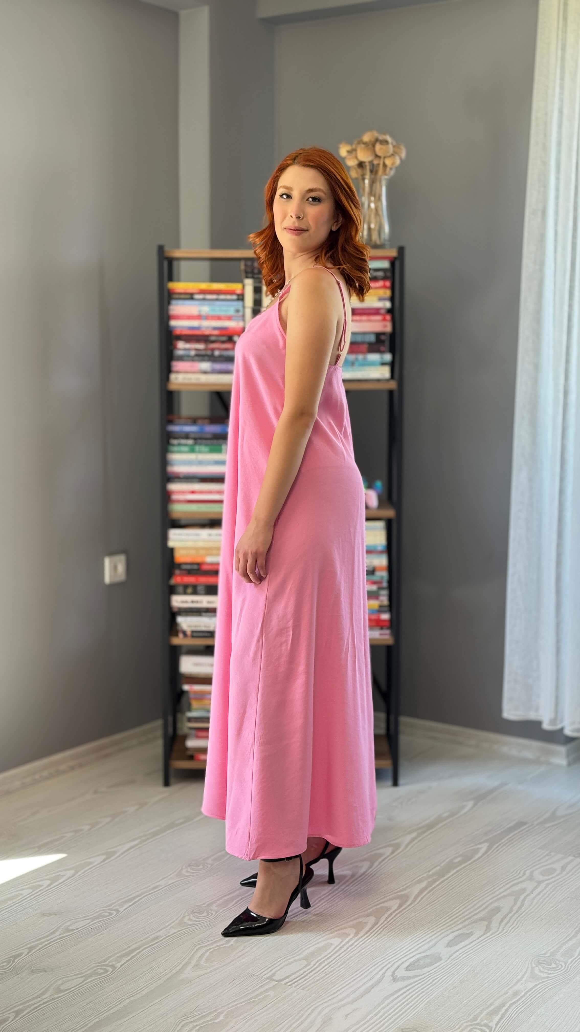 Pembe Askılı Elbise
