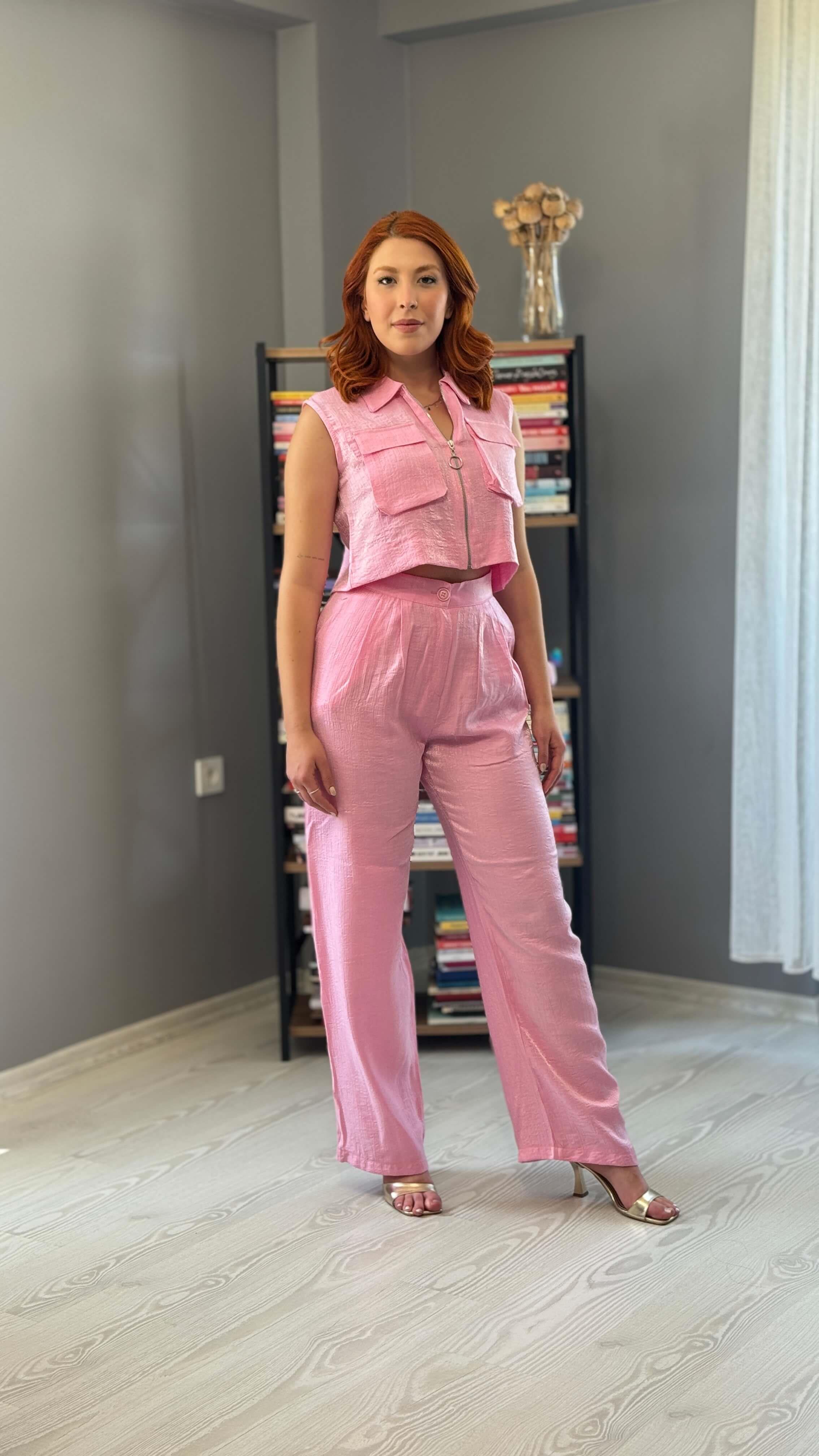 Pembe Gjen Fermuarlı Takım
