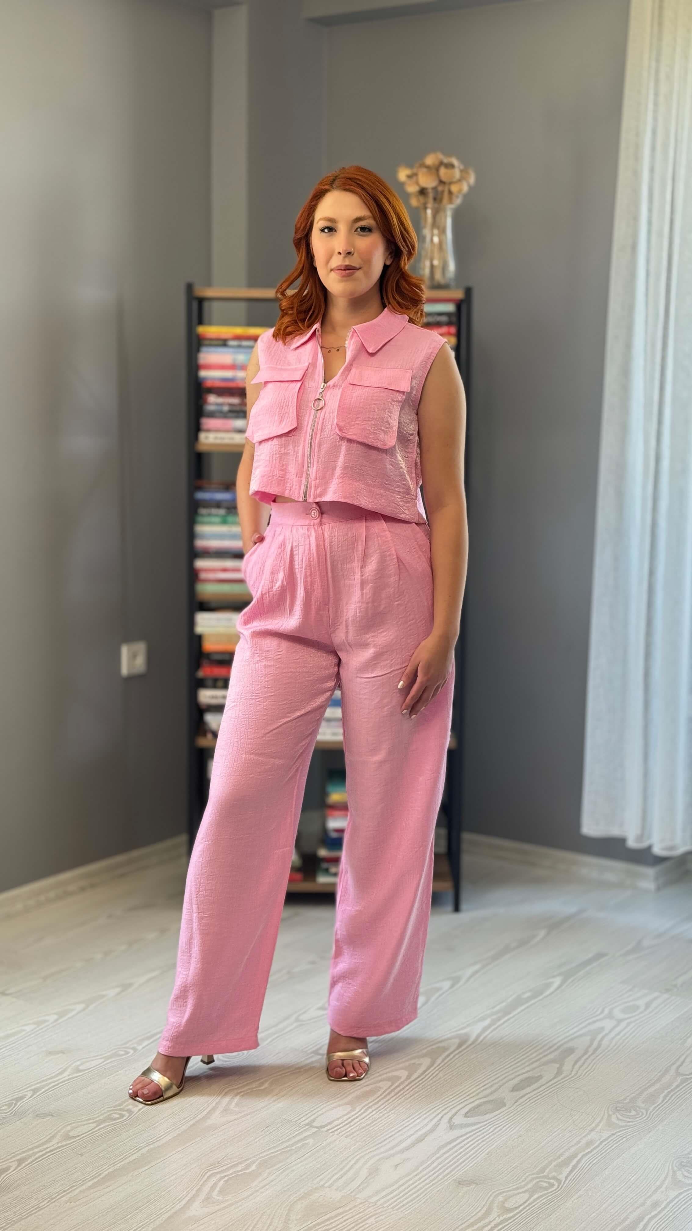 Pembe Gjen Fermuarlı Takım