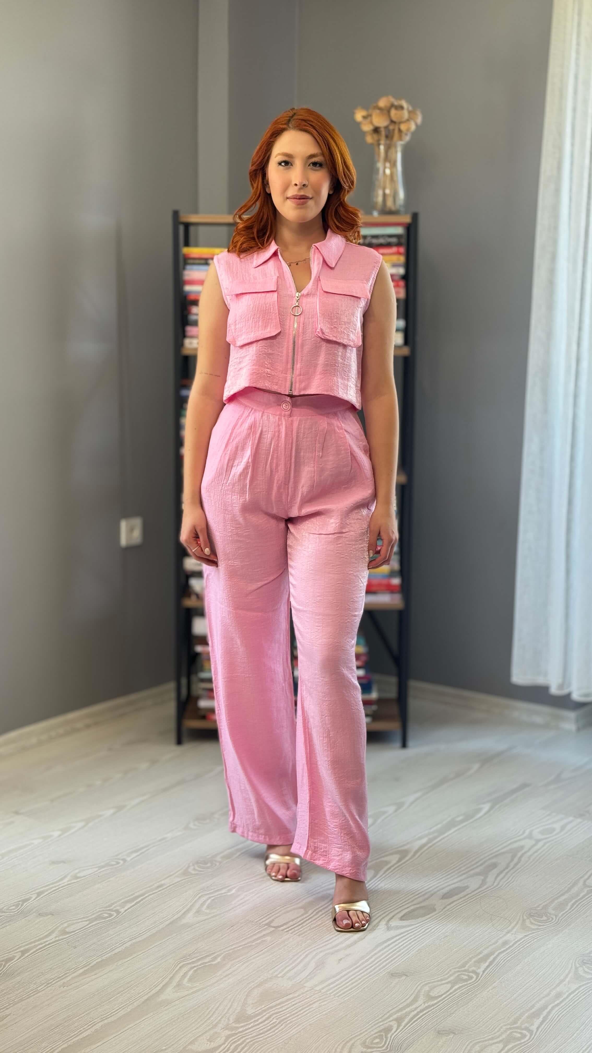 Pembe Gjen Fermuarlı Takım