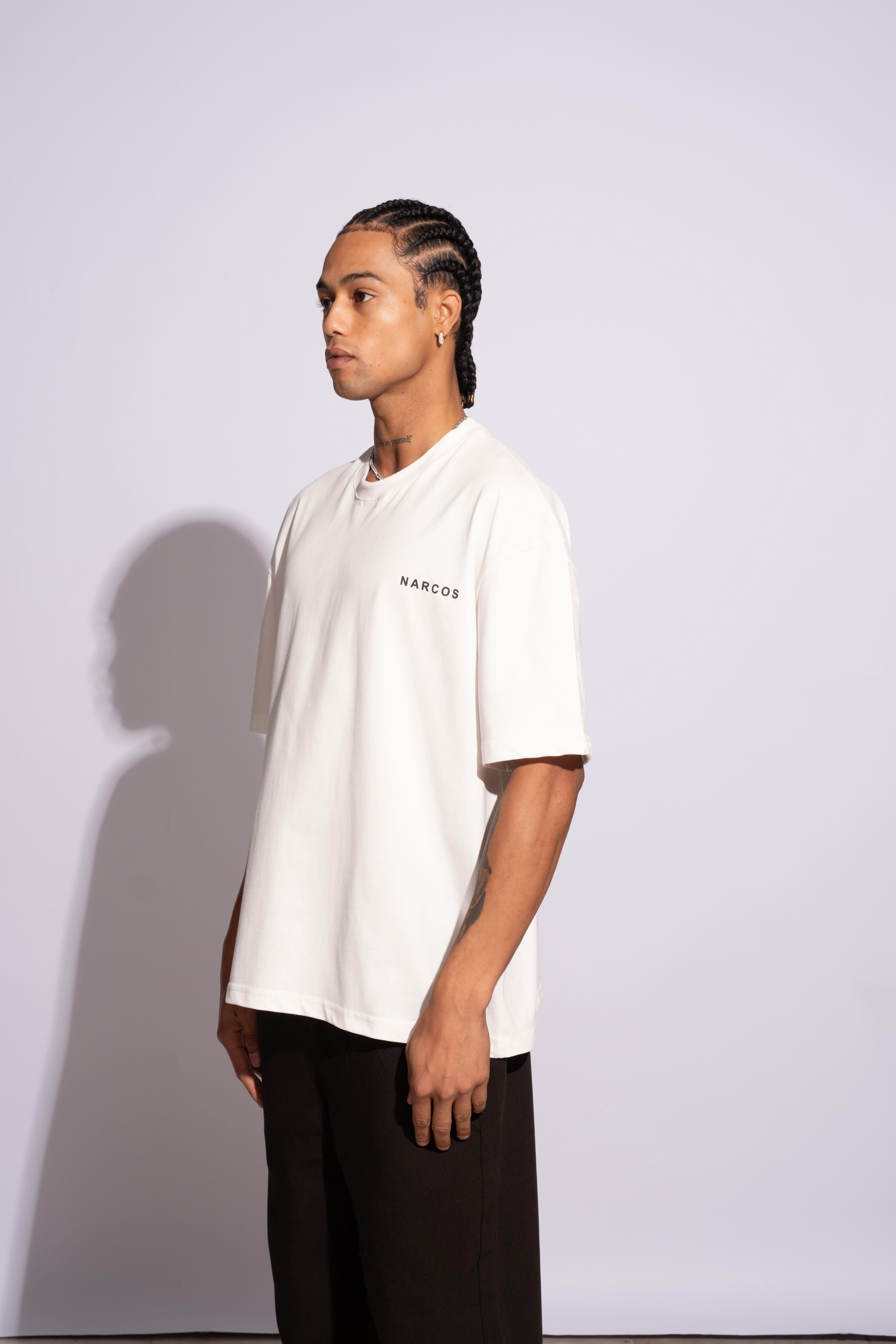 Erkek Oversize T-Shirt Arabic Beyaz