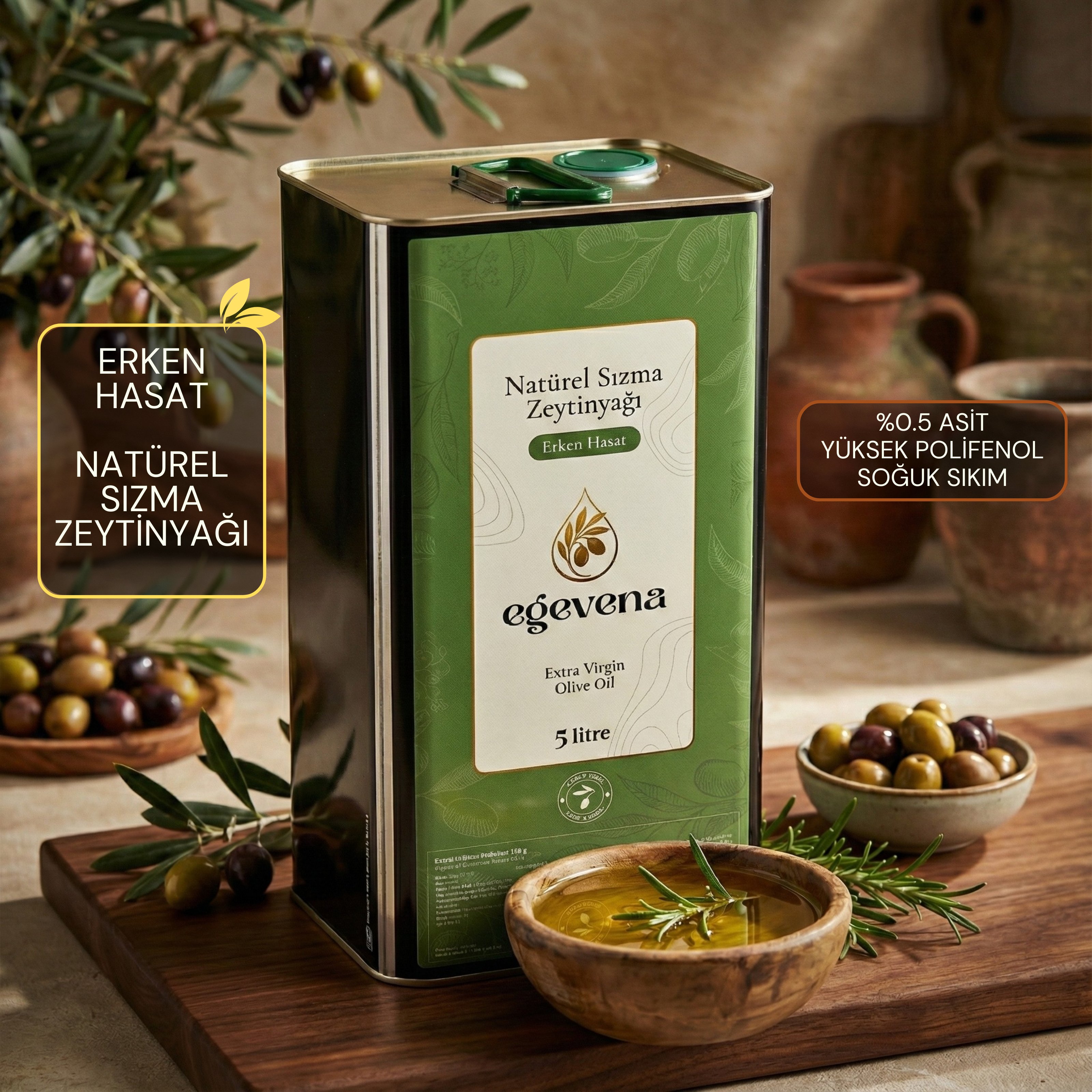 2025-2026 Premium Natürel Sızma Soğuk Sıkım Zeytinyağı 5 Litre