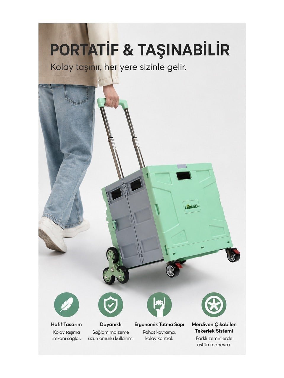 BalatlıKatlanabilir Portatif Alışveriş Market ve Pazar Arabası