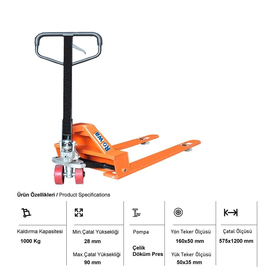 Rolwal 1 Ton Eti Model Döküm Pompa Manuel Transpalet FP-TR-SYP-IIK-1