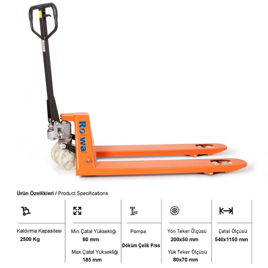 Rolwal 2.5 Ton Döküm Pompa Transpalet FP-TR-SYPIIK-2500-B-NY