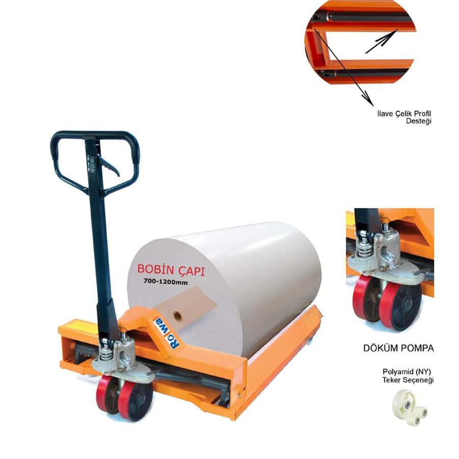 Rolwal 2 Ton Geniş Çatal Bobin Taşıma Transpaleti