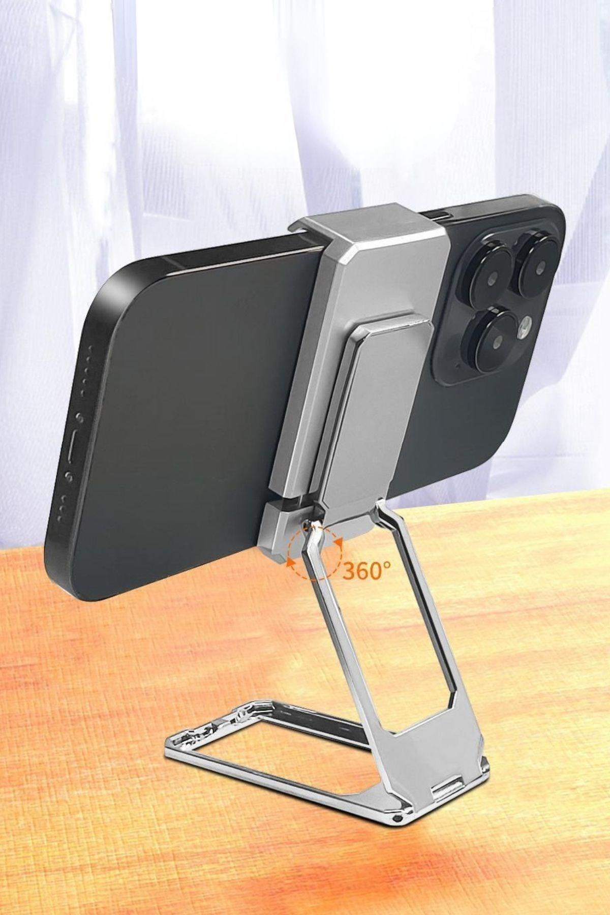 BUFFER®  360 derece Dönen Tüm Telefon Tipleri İle Uyumlu Metal Telefon Standı Braket