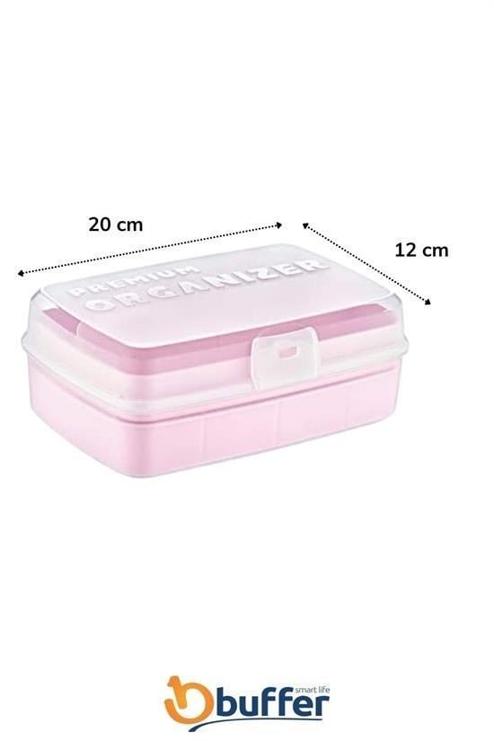 BUFFER® 12 Bölmeli Çok Amaçlı Takı Toka Kutusu Dikiş Kutusu Kapaklı Organizer Kutusu Bölmeli Kutu