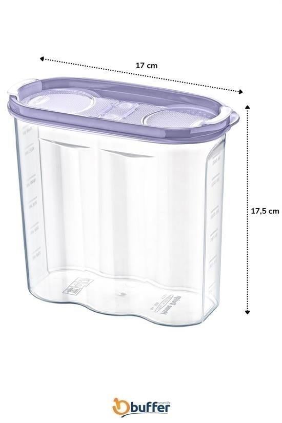 BUFFER® 2 Kapaklı Ölçekli Erzak Kuru Gıda Saklama Kutusu Kabı - 1,7 Litre - SA935