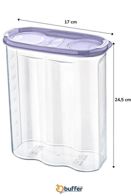 BUFFER® 2 Kapaklı Ölçekli Erzak Kuru Gıda Saklama Kutusu Kabı 2,4 Litre-SA940
