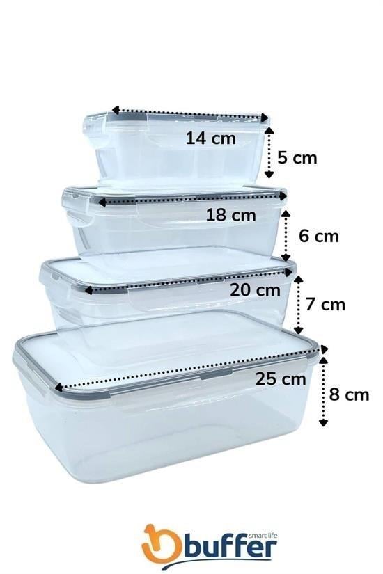 BUFFER® 4lü İç İçe Sızdırmaz Contalı Kilitli Kapaklı Plastik Erzak Saklama Kapları LC315