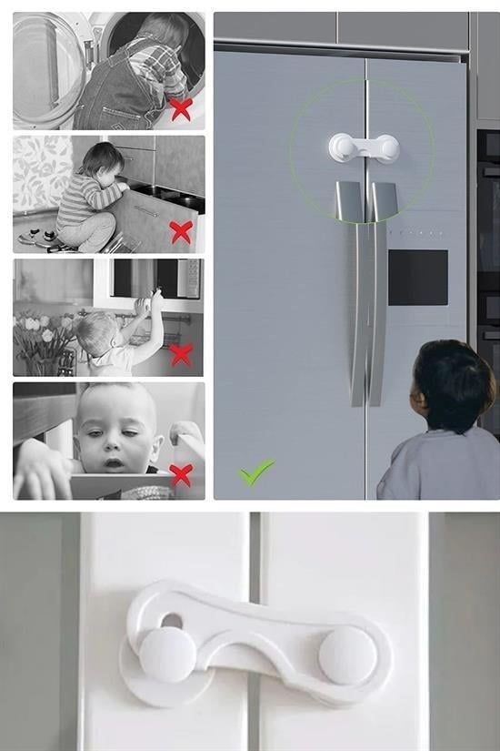 BUFFER® Bebek Çocuk Güvenliği Çekmece ve Dolap İçin Kendiliğinde Yapışkanlı Vidasız Kapak Kilidi