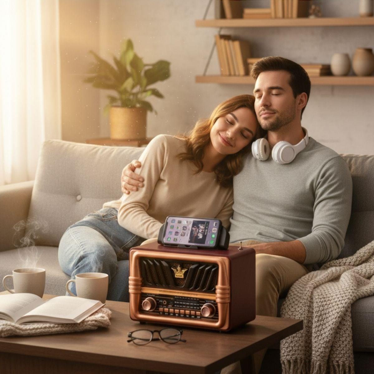 BUFFER® Büyük Boy Telefon Tutma Saplı Retro Ahşap Tasarım Bluetooth Hoparlörlü Radyo – FM/AM Destekli, Şarjlı ve Taşınabilir Radyo NS-8077