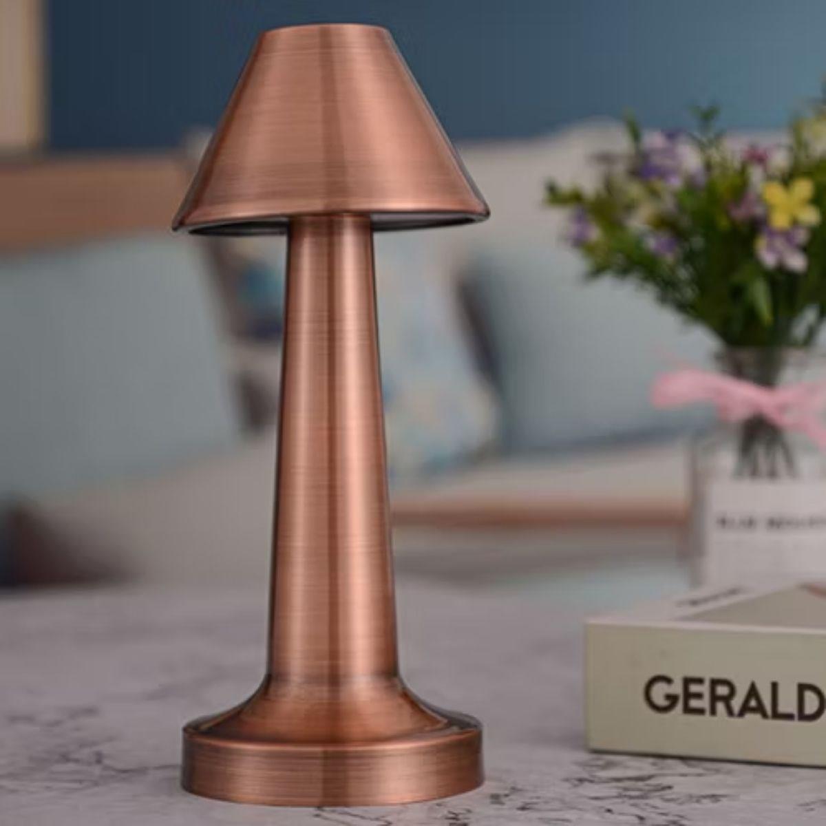 BUFFER® Çatı Model Bronz Renk Şarjlı Dokunmatik 3 Renkli LED Masa Lambası