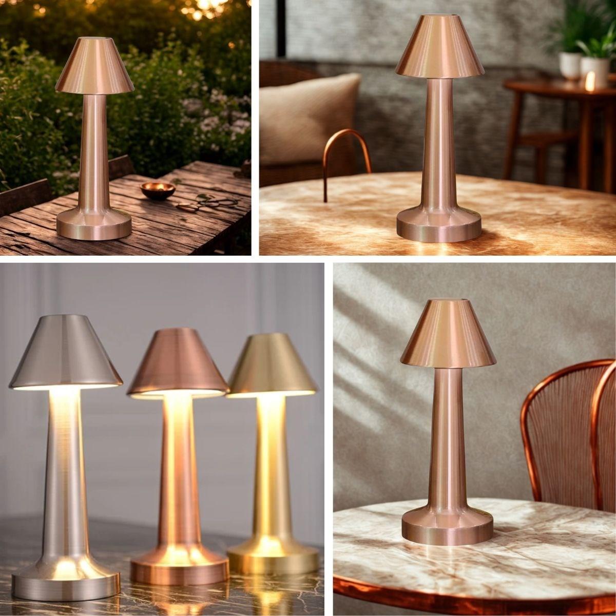 BUFFER® Çatı Model Bronz Renk Şarjlı Dokunmatik 3 Renkli LED Masa Lambası