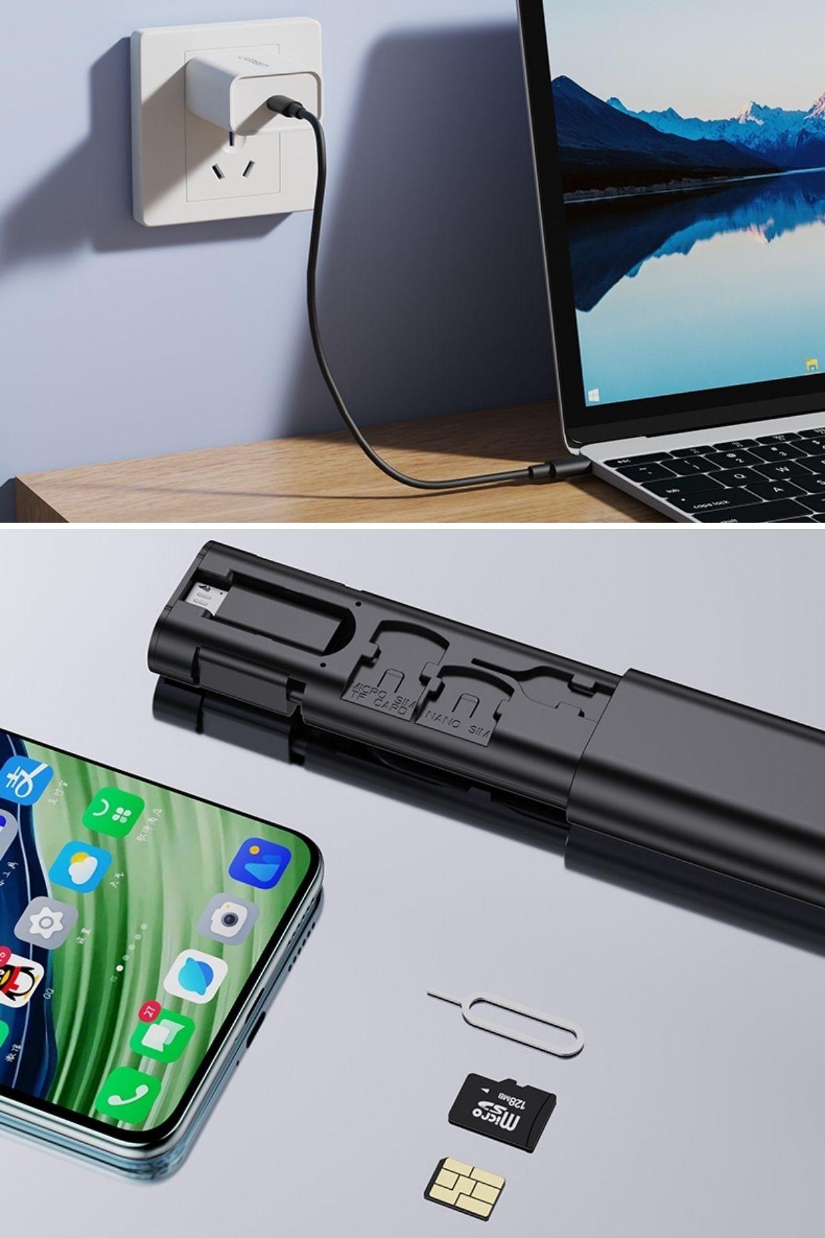 BUFFER® Cep Tipi 60W Bas Aç Type-C,İphone Şarj,Micro USB Hızlı Şarj Data Kablo Seti