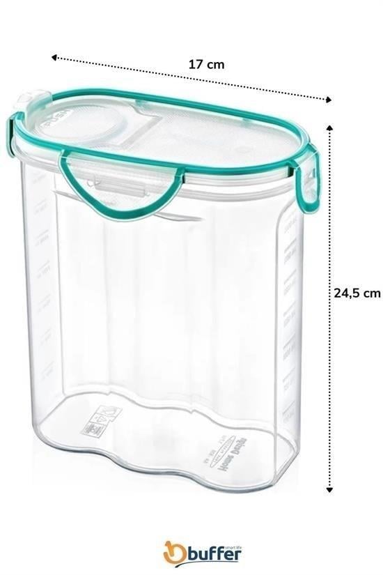 BUFFER® Kilitli Kapaklı Contalı Hava,Su Sıvı Geçirmez 2,4 Litre Erzak Saklama Kabı-SA590
