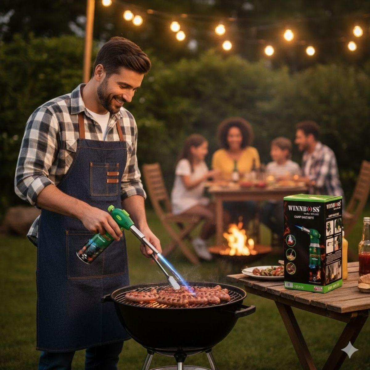 BUFFER® Outdoor Kamp, Piknik ve Tamir İşleri İçin Kamp Gazı Seti – Taşınabilir Pürmüz Alev Tabancası ve Yüksek Performanslı Gaz Kartuşu