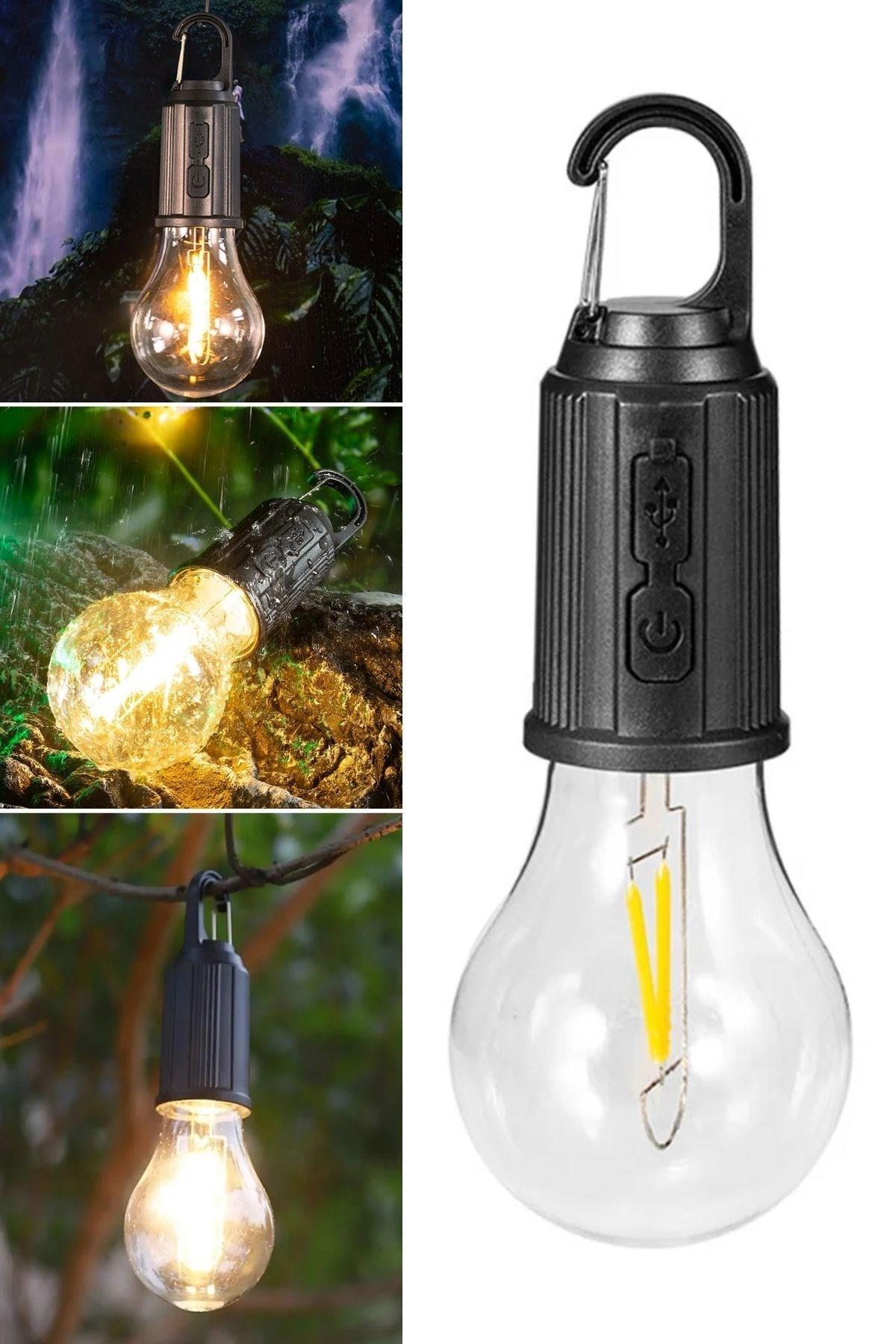 BUFFER® Şarj Olabilen 3 Farklı Mod LED'li Kendiliğinden Asma Kancalı Kamp,Dış Cephe Lambası