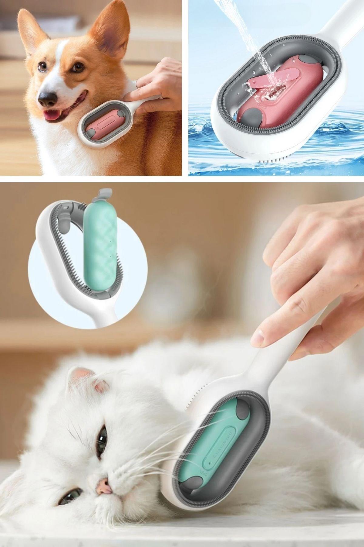 BUFFER® Su Hazneli Kedi ve Köpek Tüyü Toplamama Fırçası Su Hazneli Pet Tarağı