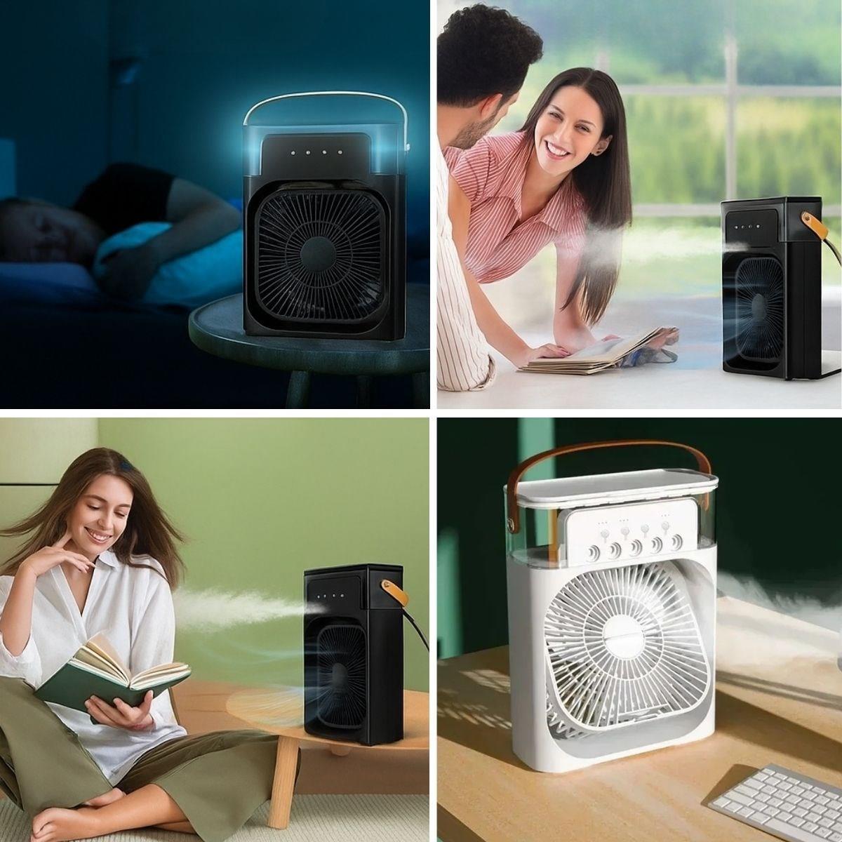 BUFFER® Taşınabilir 3 Farklı Mod Ayarlı 7 Farklı Led Işıklı Sulu Soğutmalı Taşınabilir Masaüstü USB Fan Vantilatör