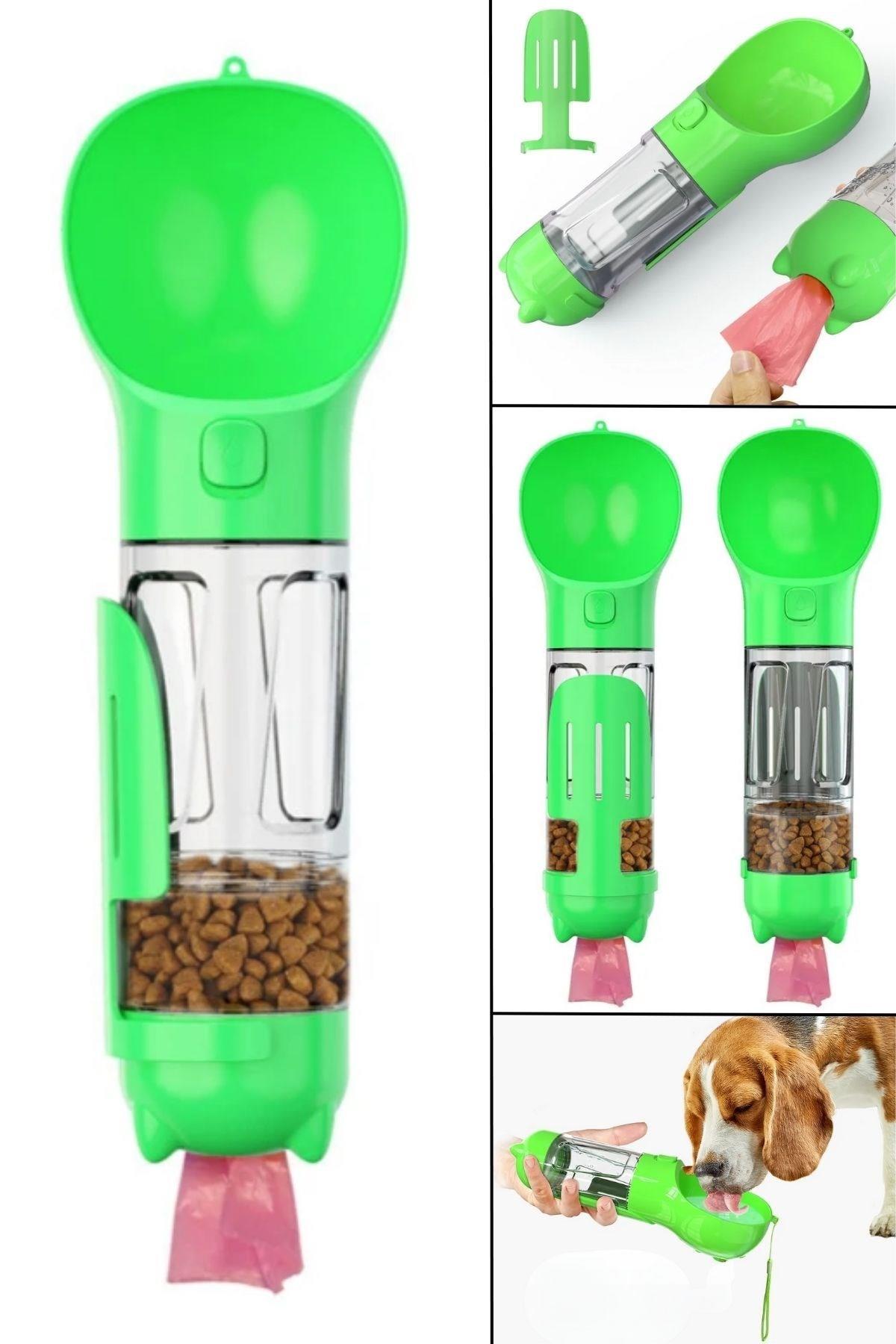 BUFFER® Taşınabilir Hazneli Mama Kaplı ,Kaka Poşetli Kedi,Köpek Suluğu-300ml