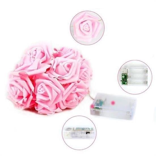 BUFFER® Yapay Gül Tasarımlı Dekoratif Led Işık Gül Detaylı Led Işık Pilli (20 Gül)