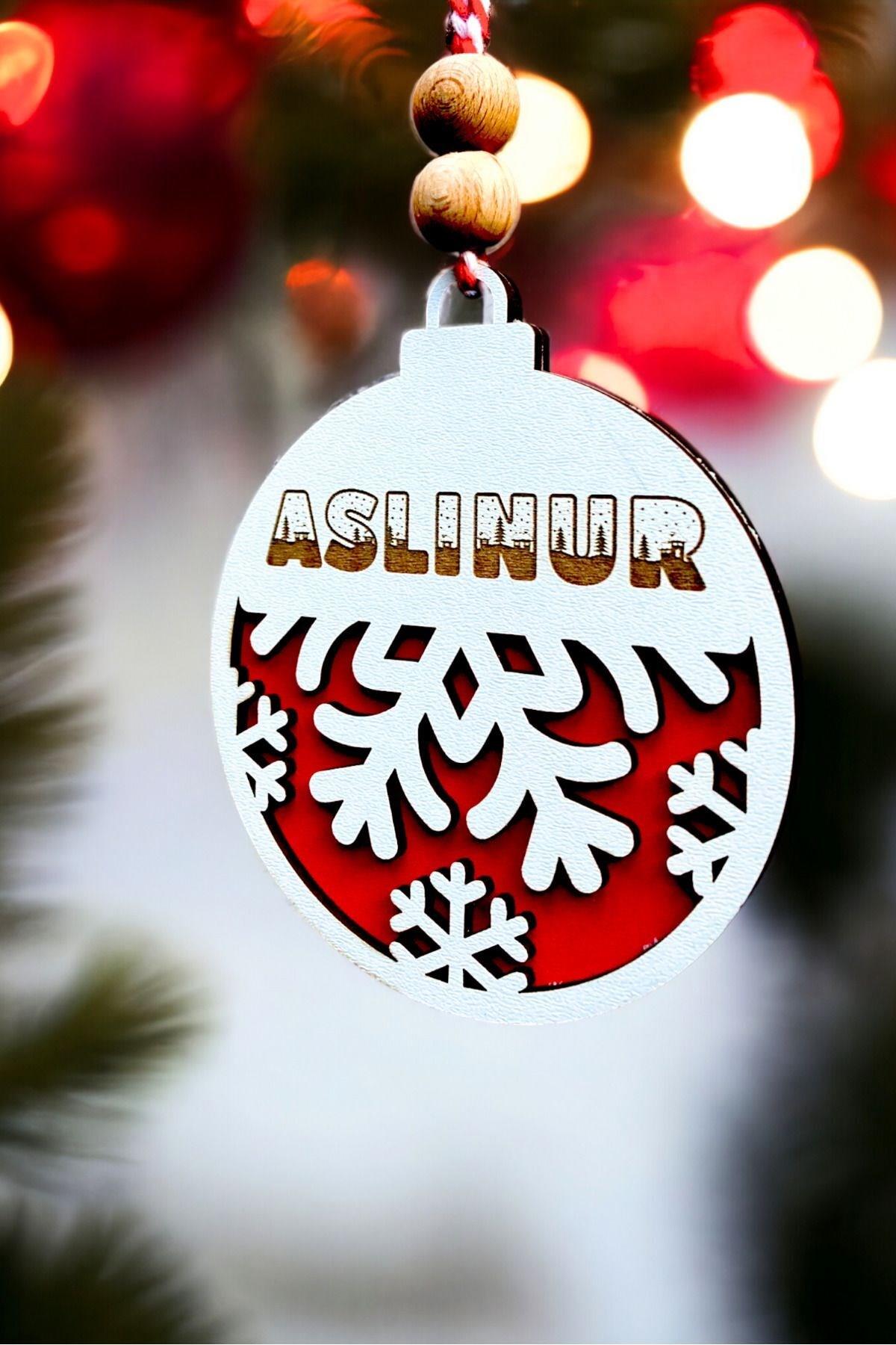 Kişiselleştirilebilir İsim Yazılabilir Kar Tanesi Desenli Kırmızı Beyaz Yılbaşı Ağaç Süsü, Noel Süsü