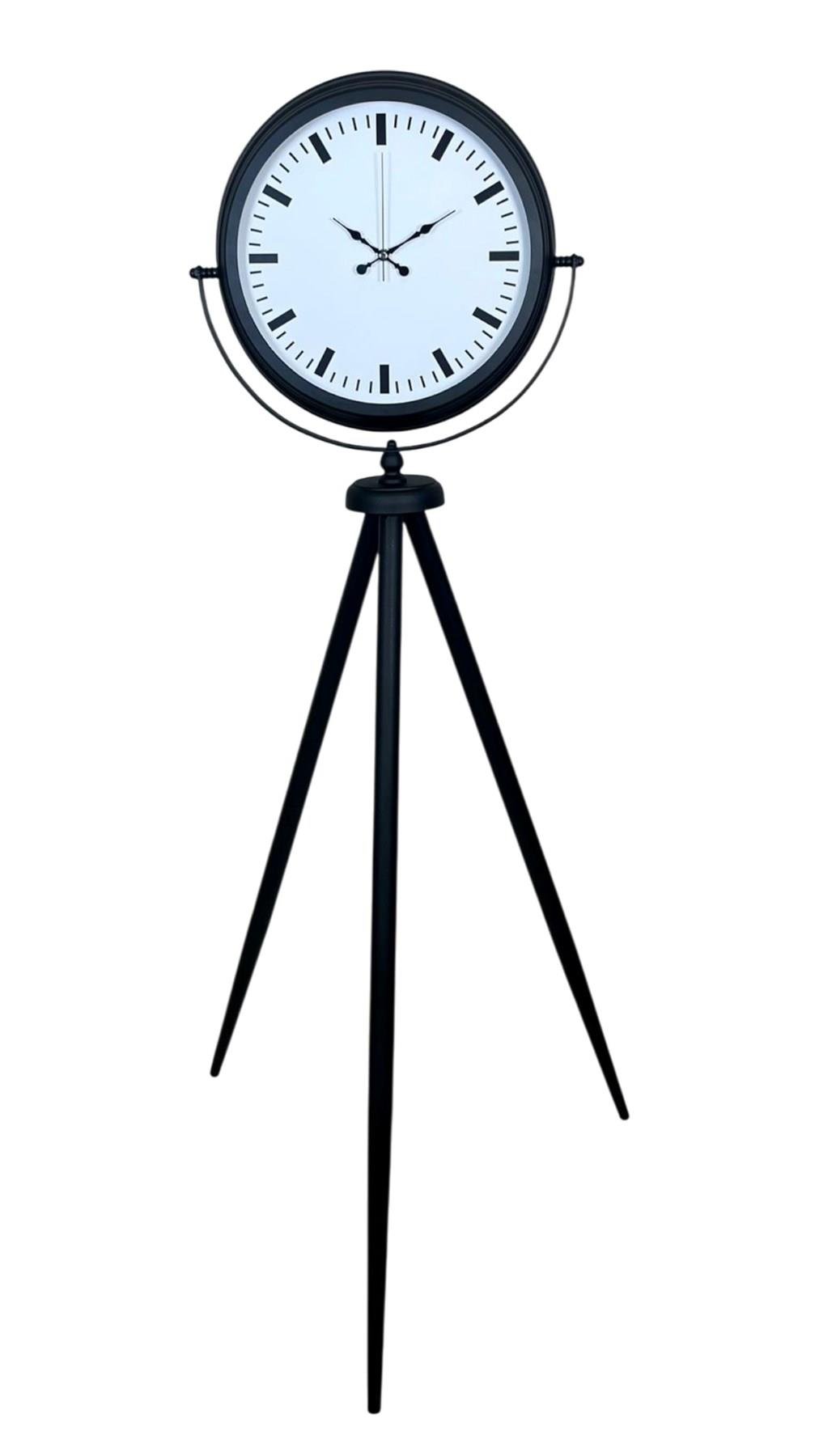 Siyah & Beyaz Saf Sade Tasarım Tripod Ayaklı Saat