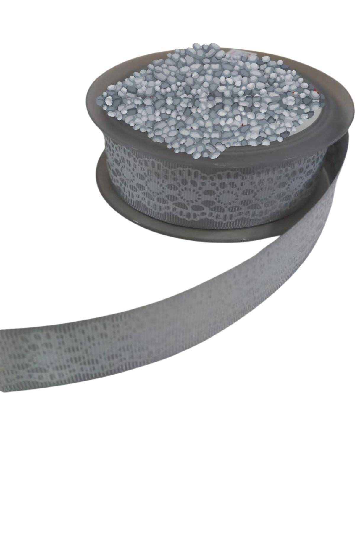 Tafta Dantel Görünümlü Kurdele Gri 25 mm 1 Metre