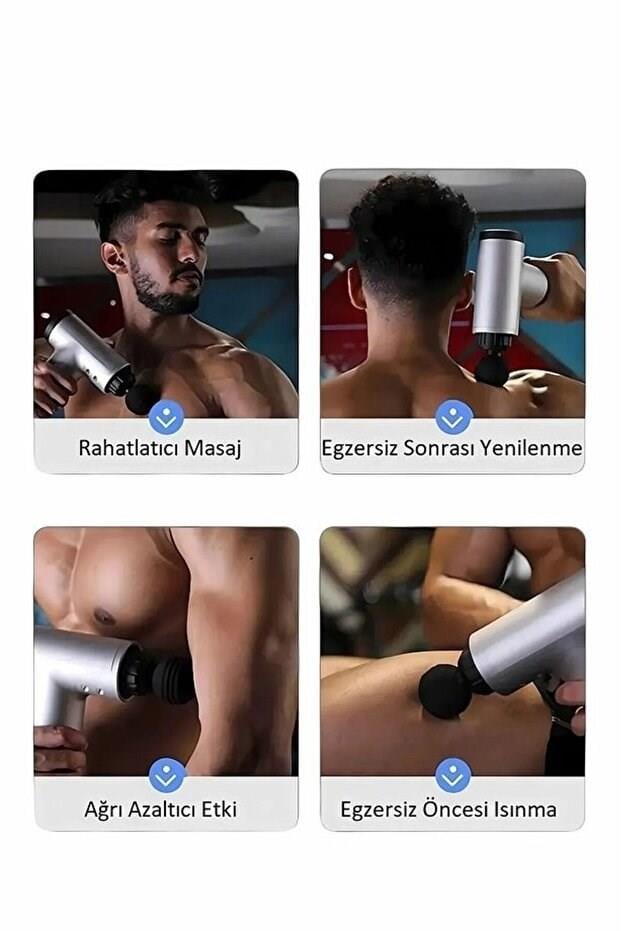 Yeni Nesil Masaj Tabancası 4 Başlıklı Sporcu Şarjlı Kablosuz Bacak Ayak Masaj Aleti Tabancası