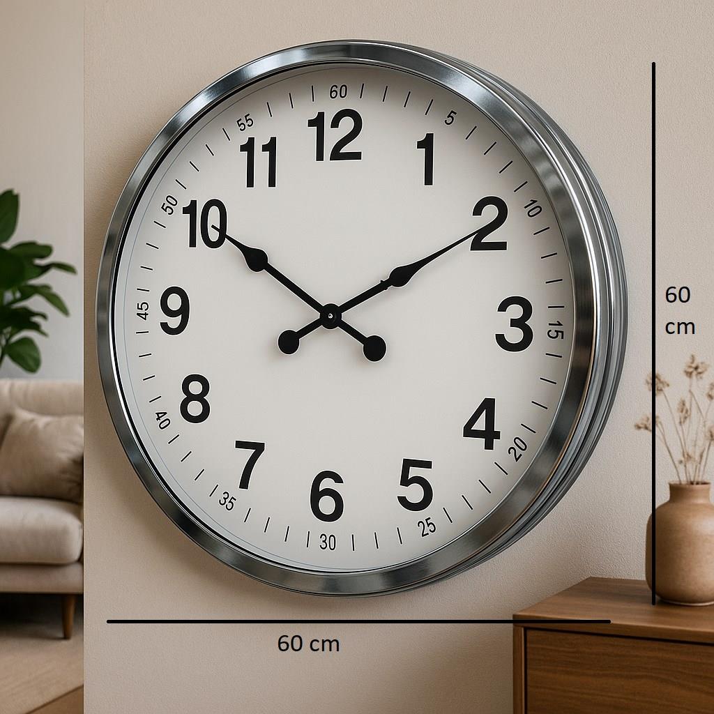 Zentime  Krom Zarif 60 Cm Metal Duvar Saati