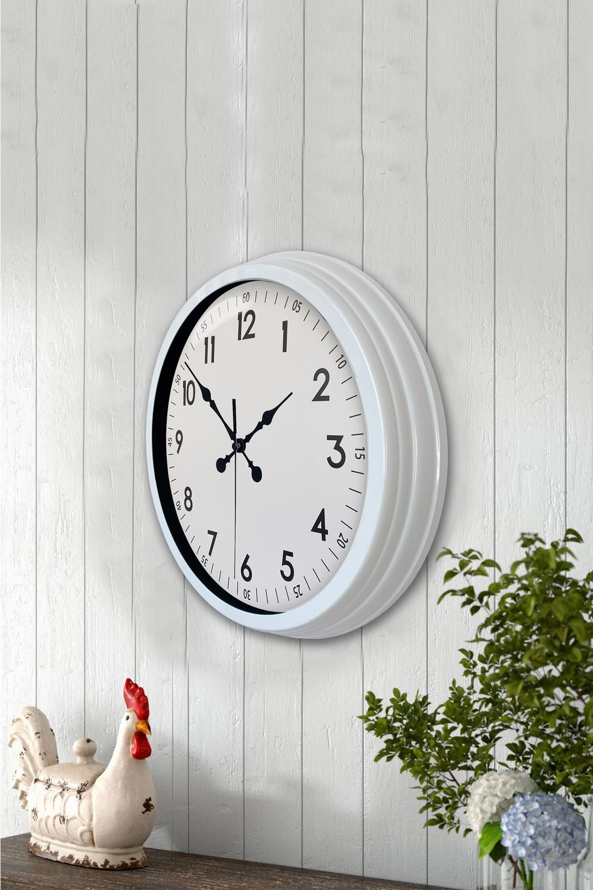Zentime 40 Cm Metal Beyaz Klasik Duvar Saati