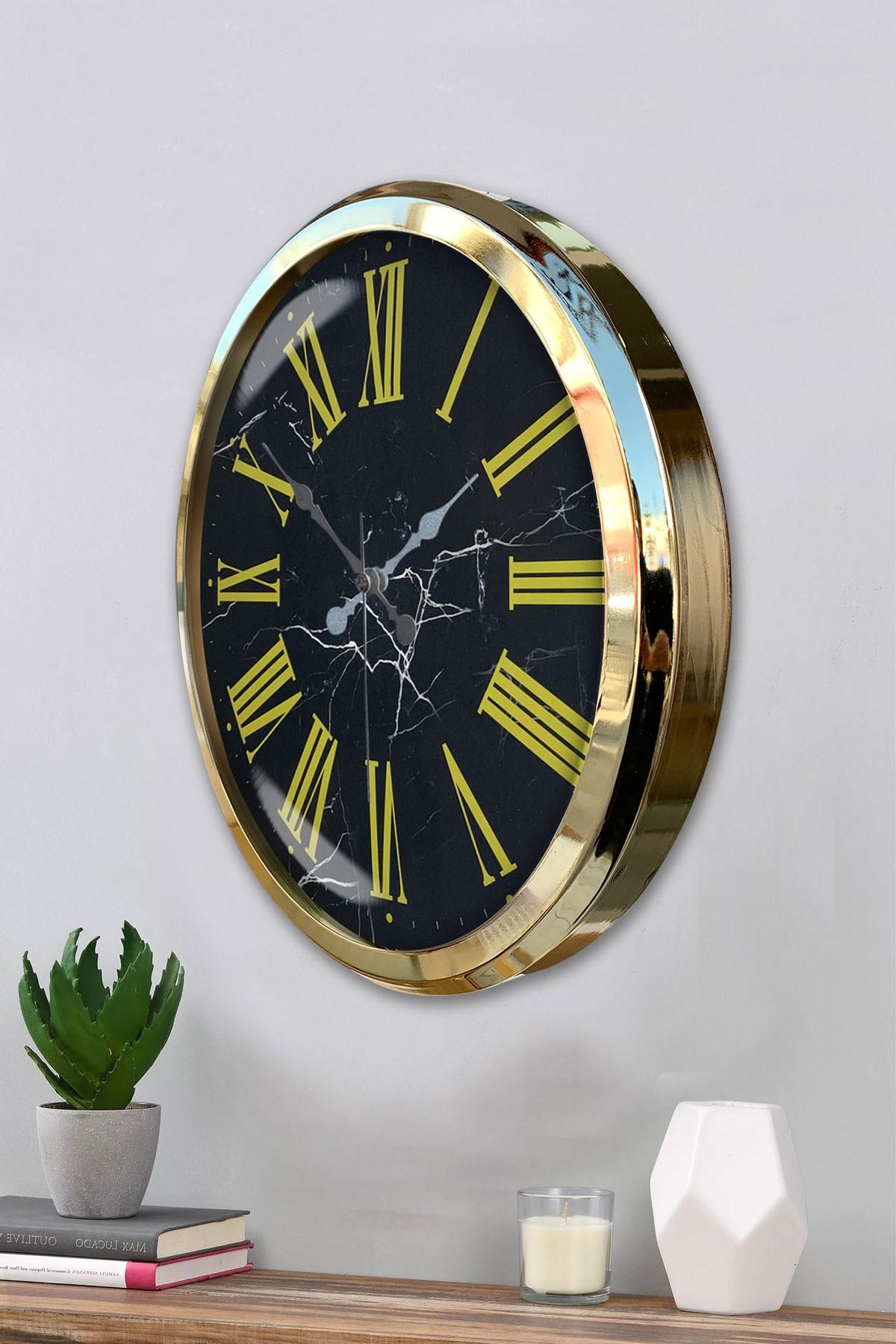 Zentime Black Marble Gold 52 Cm Metal Duvar Saati
